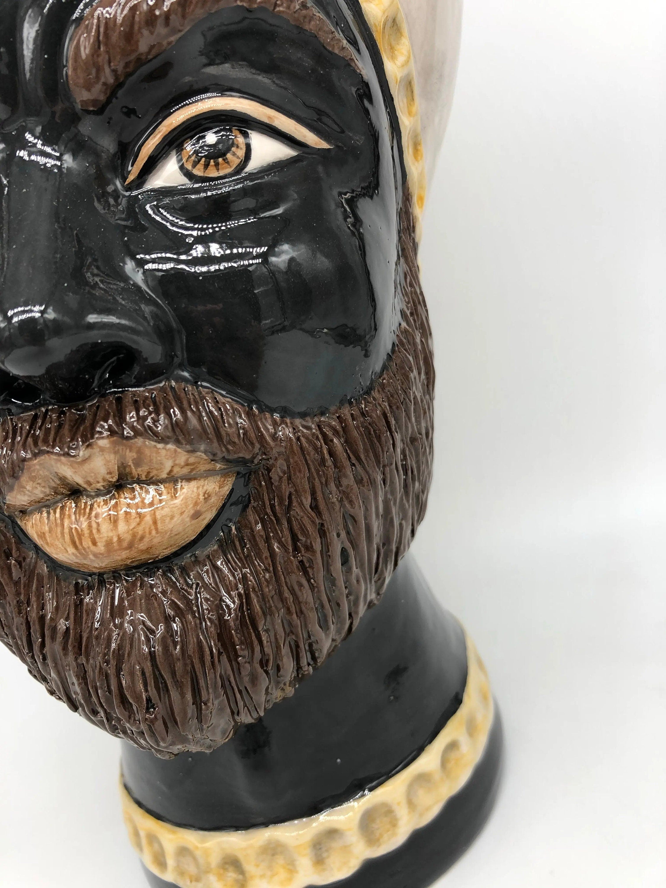 Teste di Moro Luis Ceramica Caltagirone cm H.44 L.23 Artigianale Turbante Liscio Écru Giallo DD CERAMICHE SICILIANE