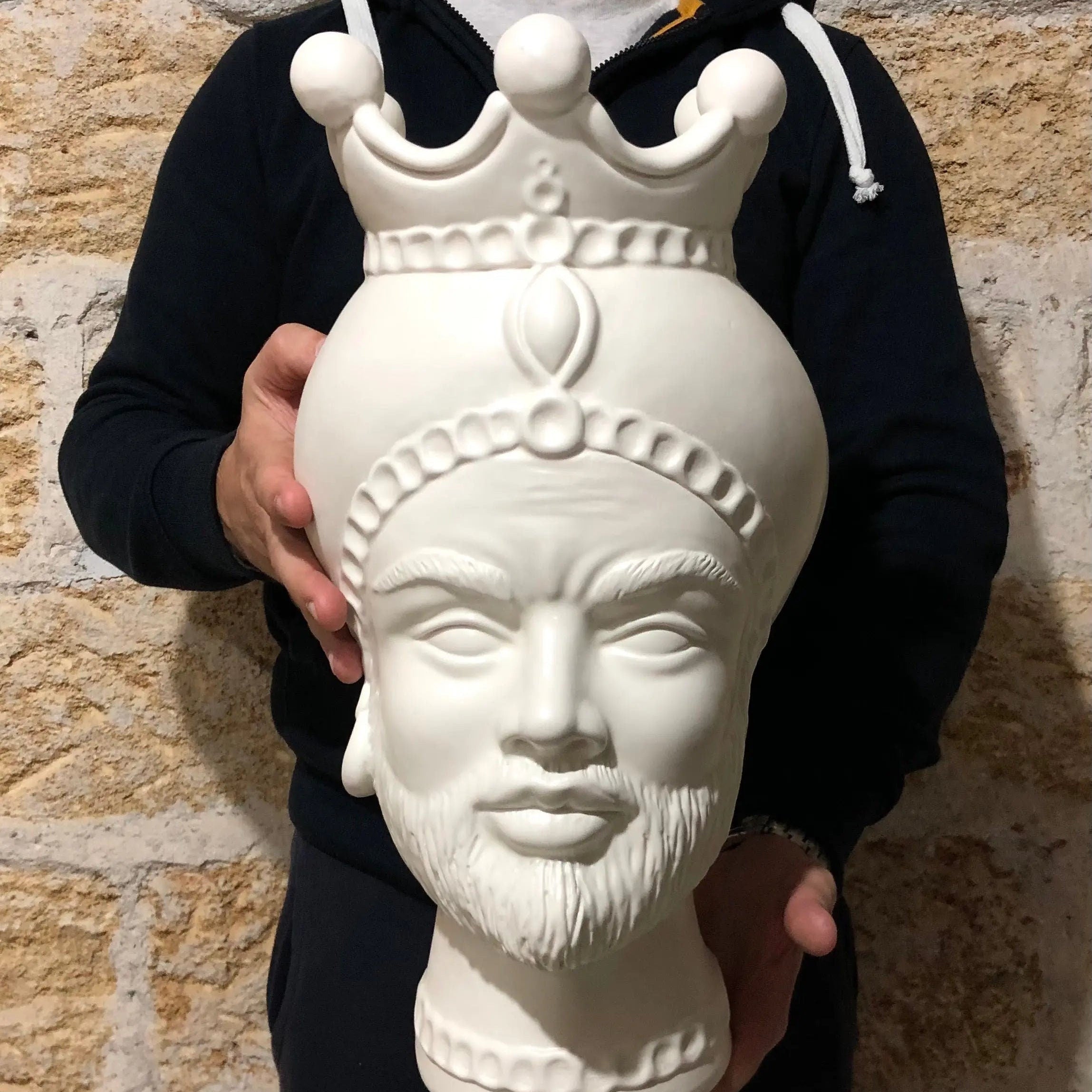 Teste di Moro Luis Ceramica Caltagirone cm H.44 L.23 Artigianale Turbante Liscio Bianco Opaco DD CERAMICHE SICILIANE