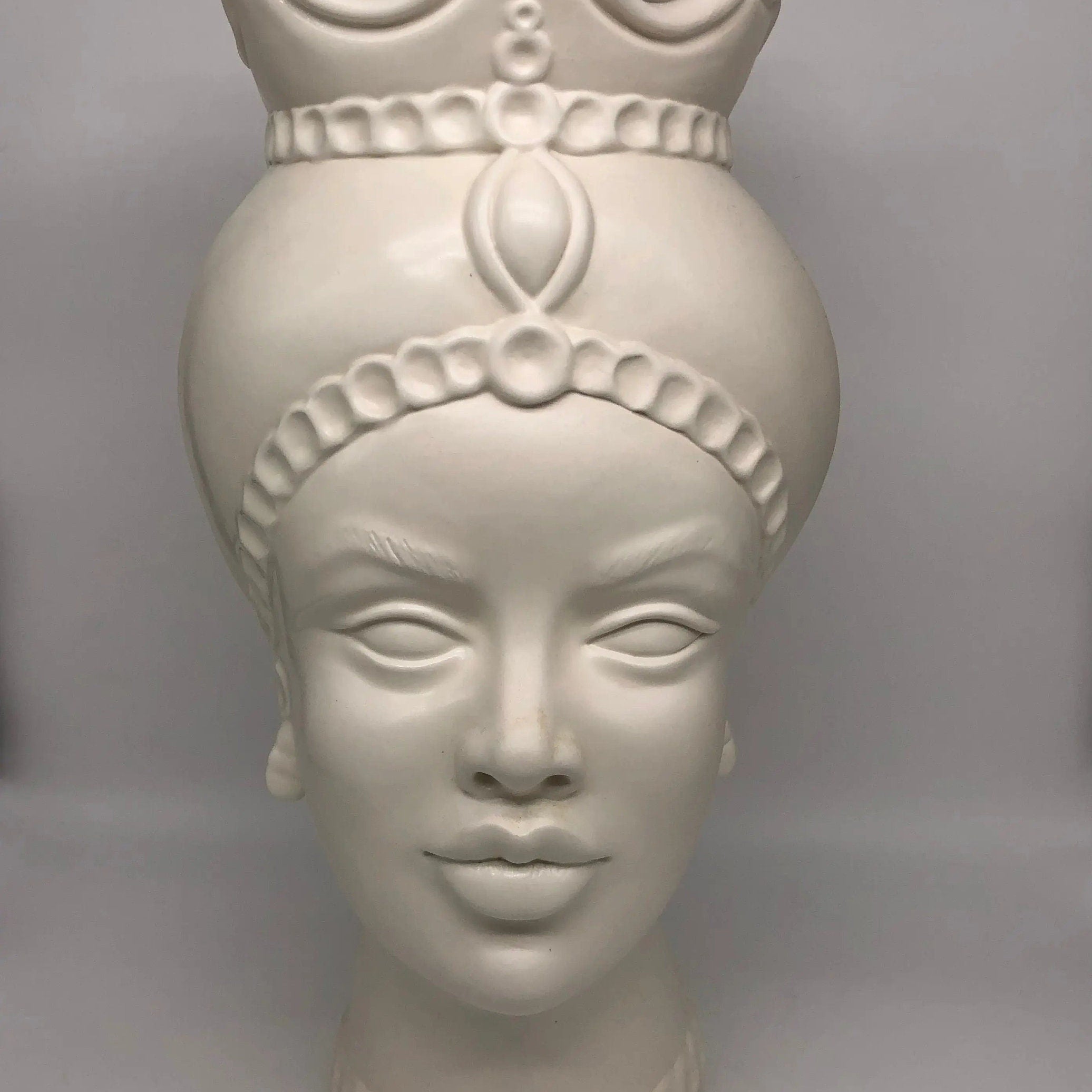 Teste di Moro Luis Ceramica Caltagirone cm H.44 L.23 Artigianale Turbante Liscio Bianco Opaco DD CERAMICHE SICILIANE