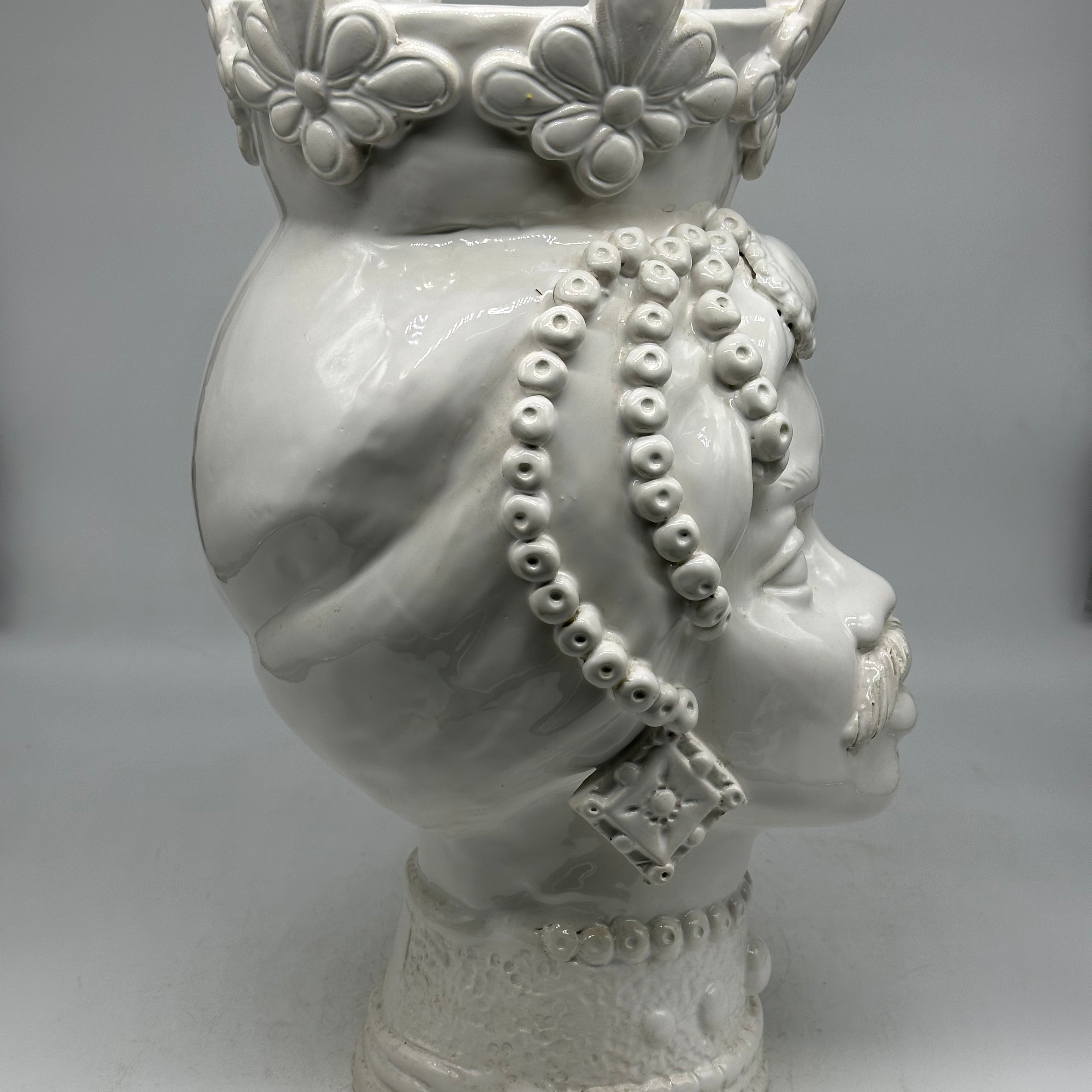 Teste di Moro Masai Ceramica Caltagirone cm H.38 L.21 Artigianale Bianco - TESTE DI MORO
