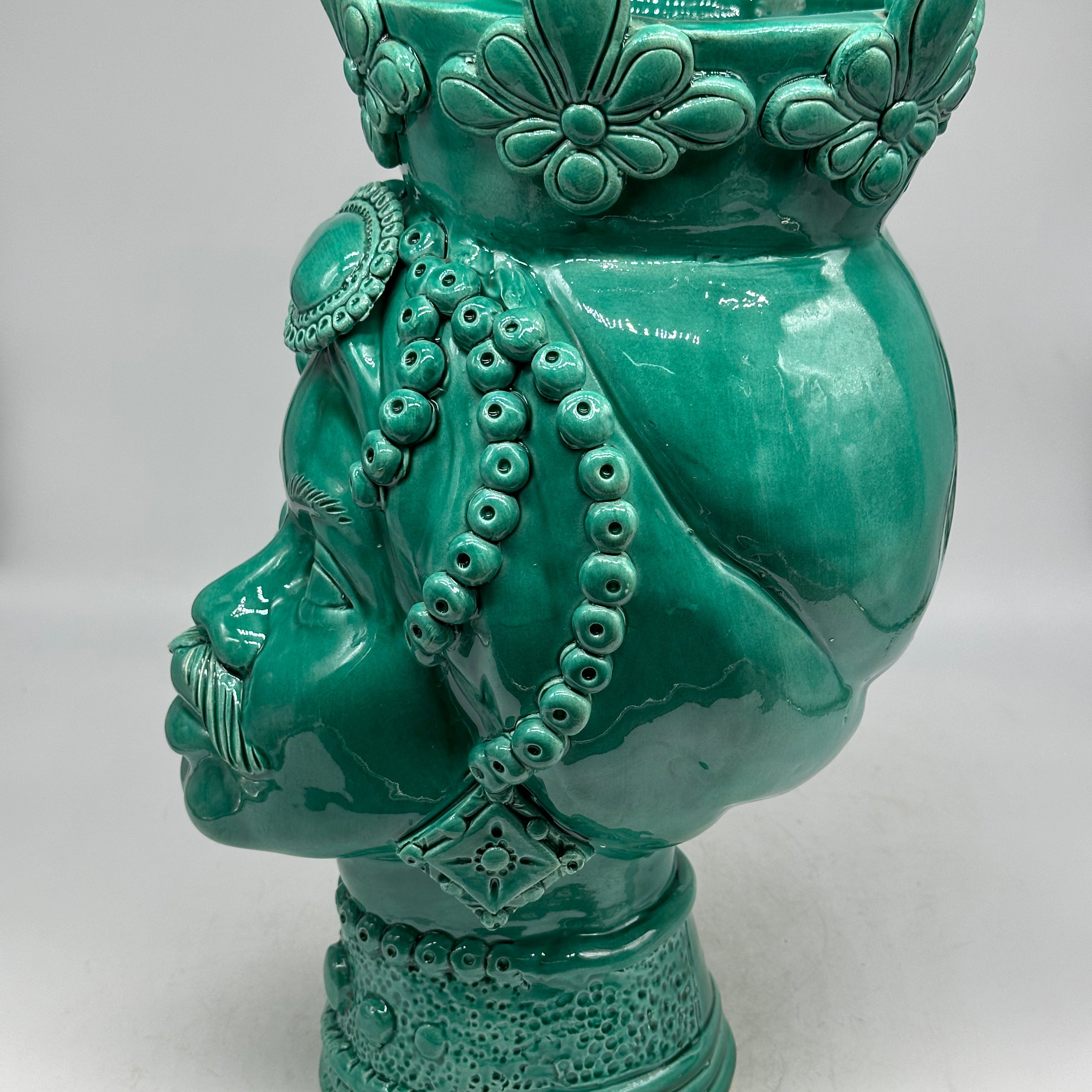Teste di Moro Masai Ceramica Caltagirone cm H.38 L.21 Artigianale Verde - TESTE DI MORO