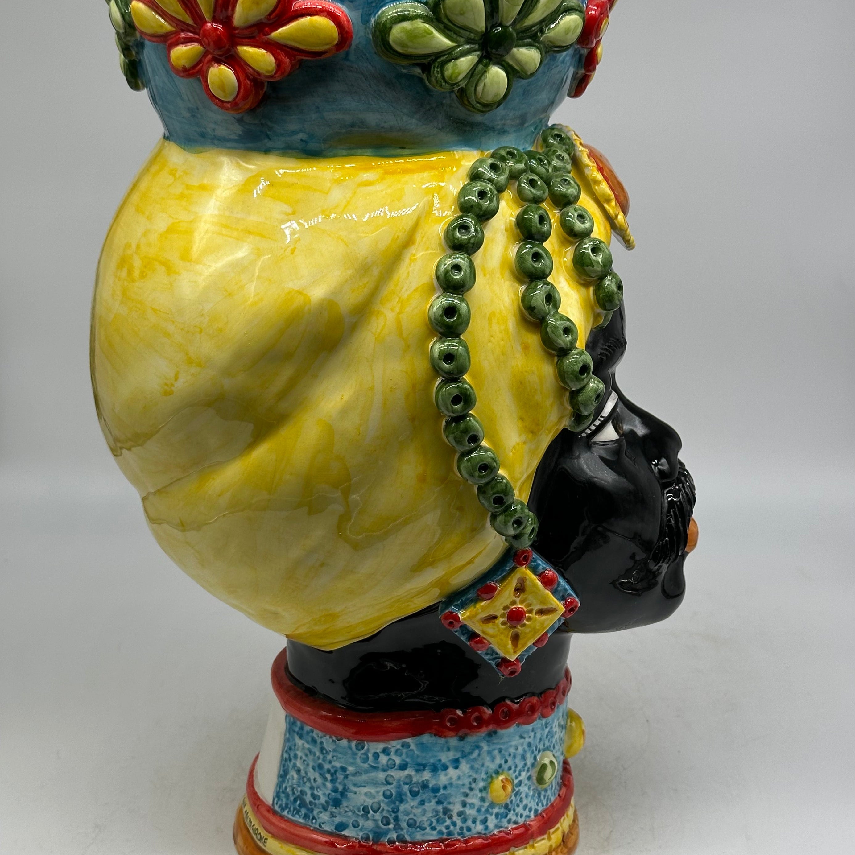 Teste di Moro Masai Ceramica Caltagirone cm H.38 L.21 Artigianale Decoro Siciliano - TESTE DI MORO