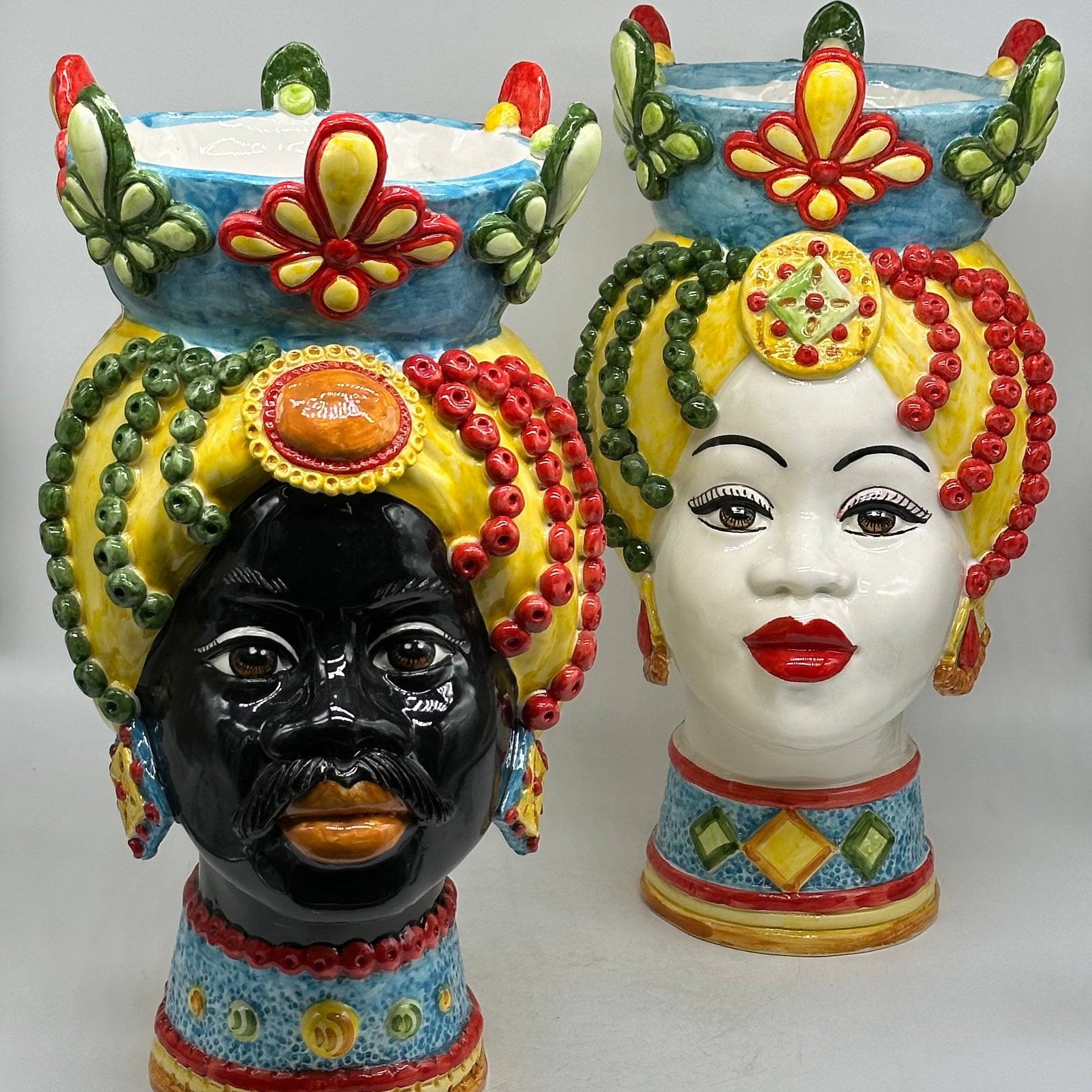 Teste di Moro Masai Ceramica Caltagirone cm H.38 L.21 Artigianale Decoro Siciliano - TESTE DI MORO