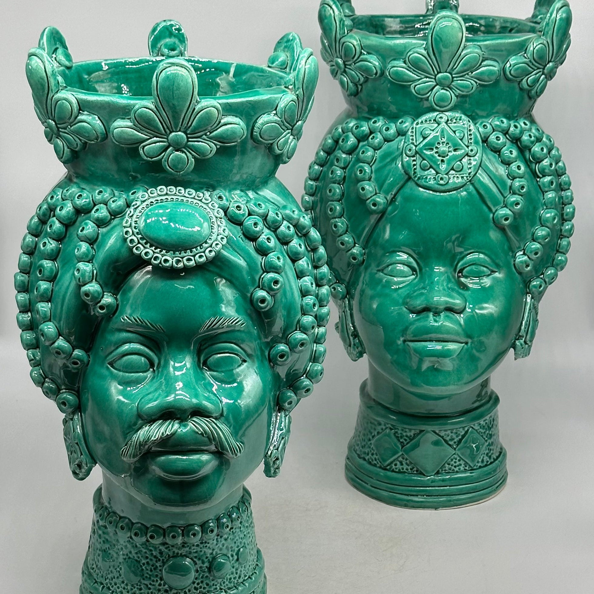 Teste di Moro Masai Ceramica Caltagirone cm H.38 L.21 Artigianale Verde - TESTE DI MORO