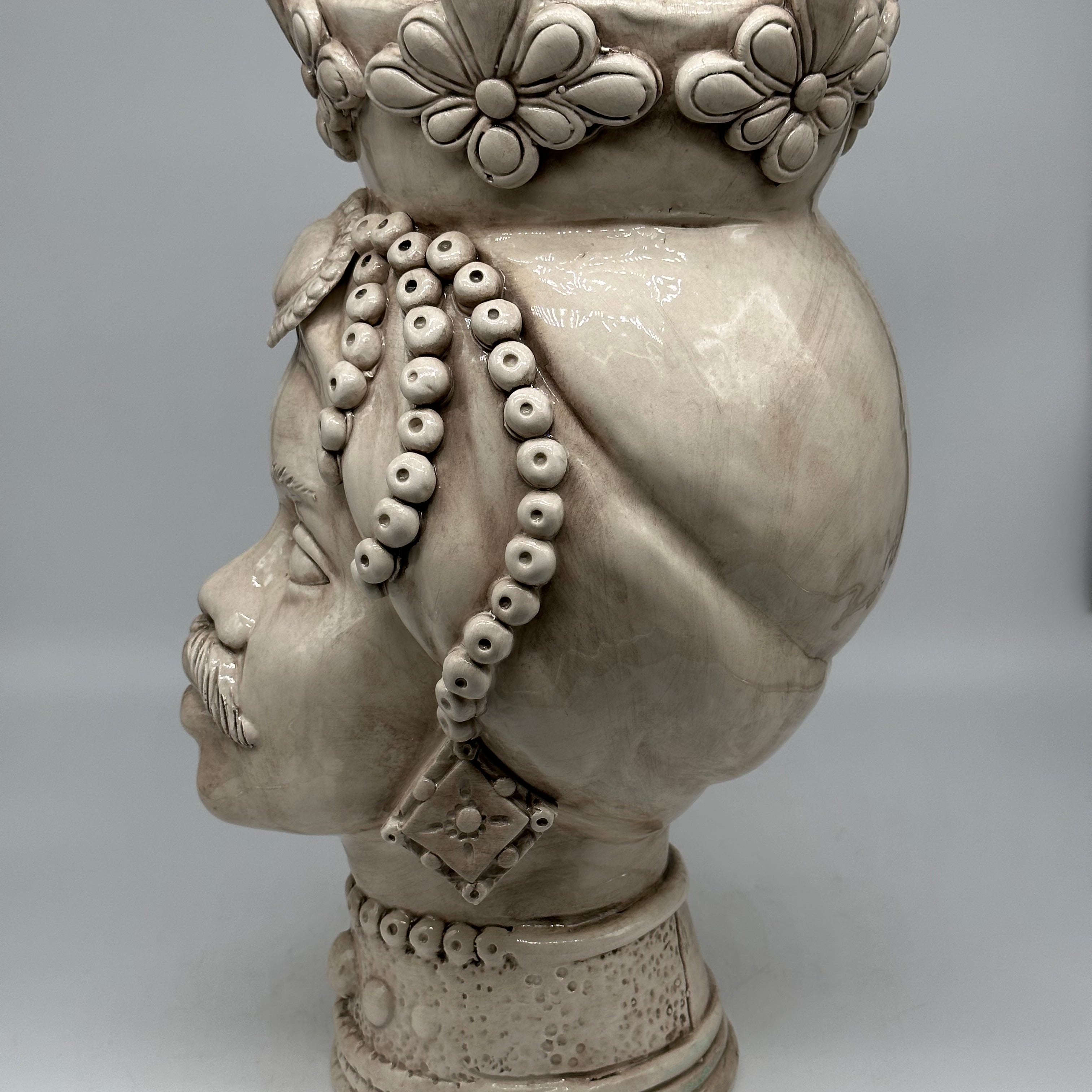 Teste di Moro Masai Ceramica Caltagirone cm H.38 L.21 Artigianale Beige - TESTE DI MORO