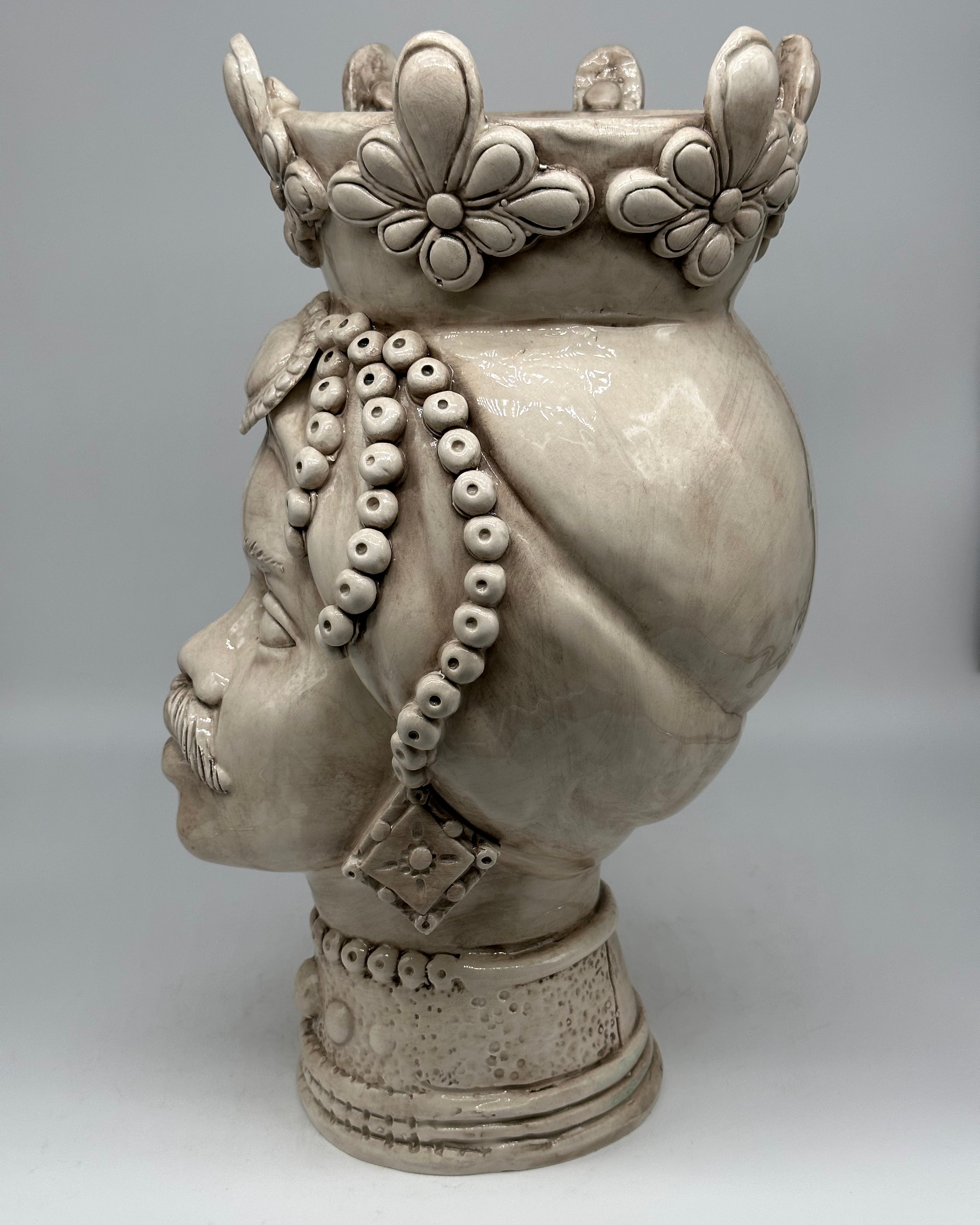 Teste di Moro Masai Ceramica Caltagirone cm H.38 L.21 Artigianale Beige - TESTE DI MORO