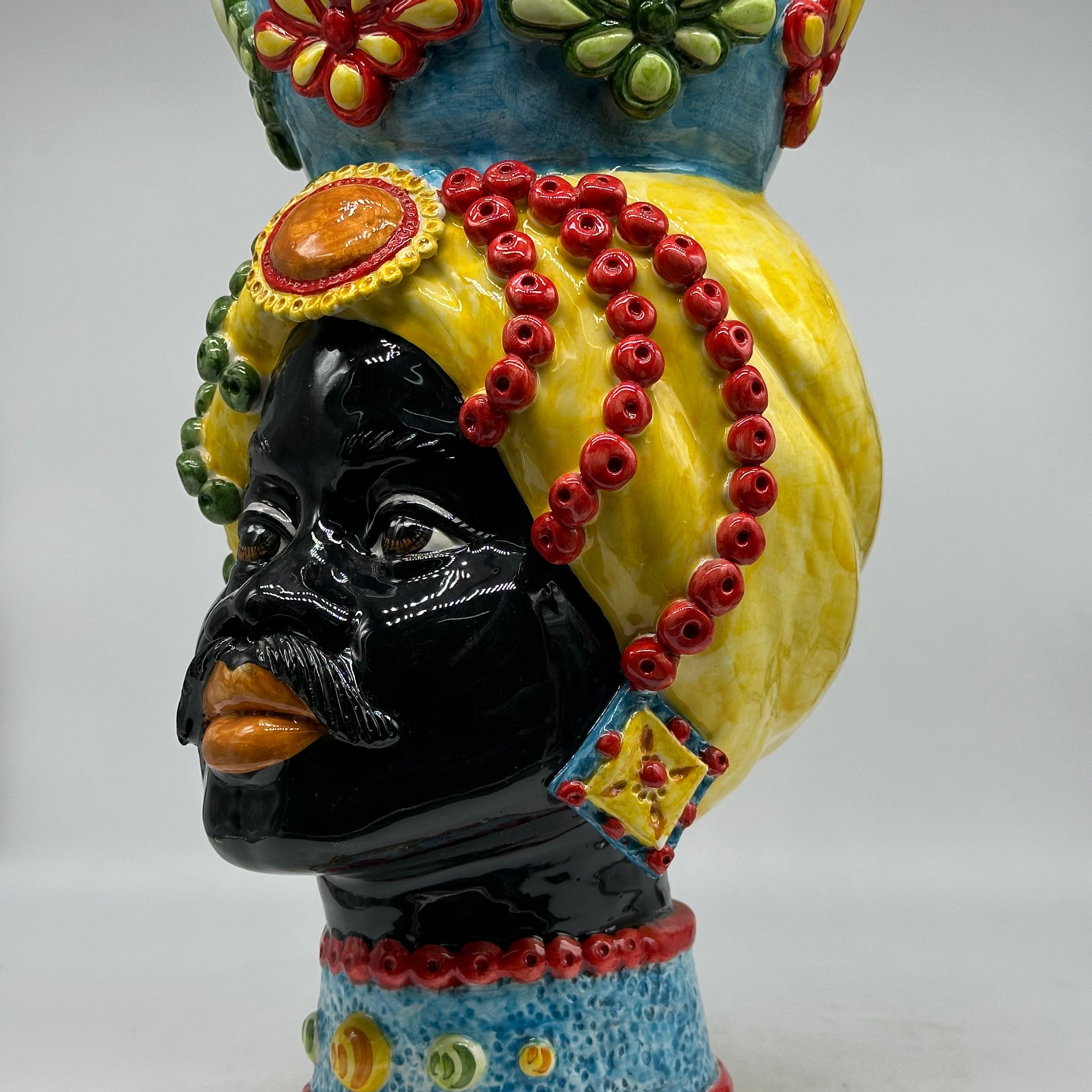 Teste di Moro Masai Ceramica Caltagirone cm H.38 L.21 Artigianale Decoro Siciliano - TESTE DI MORO