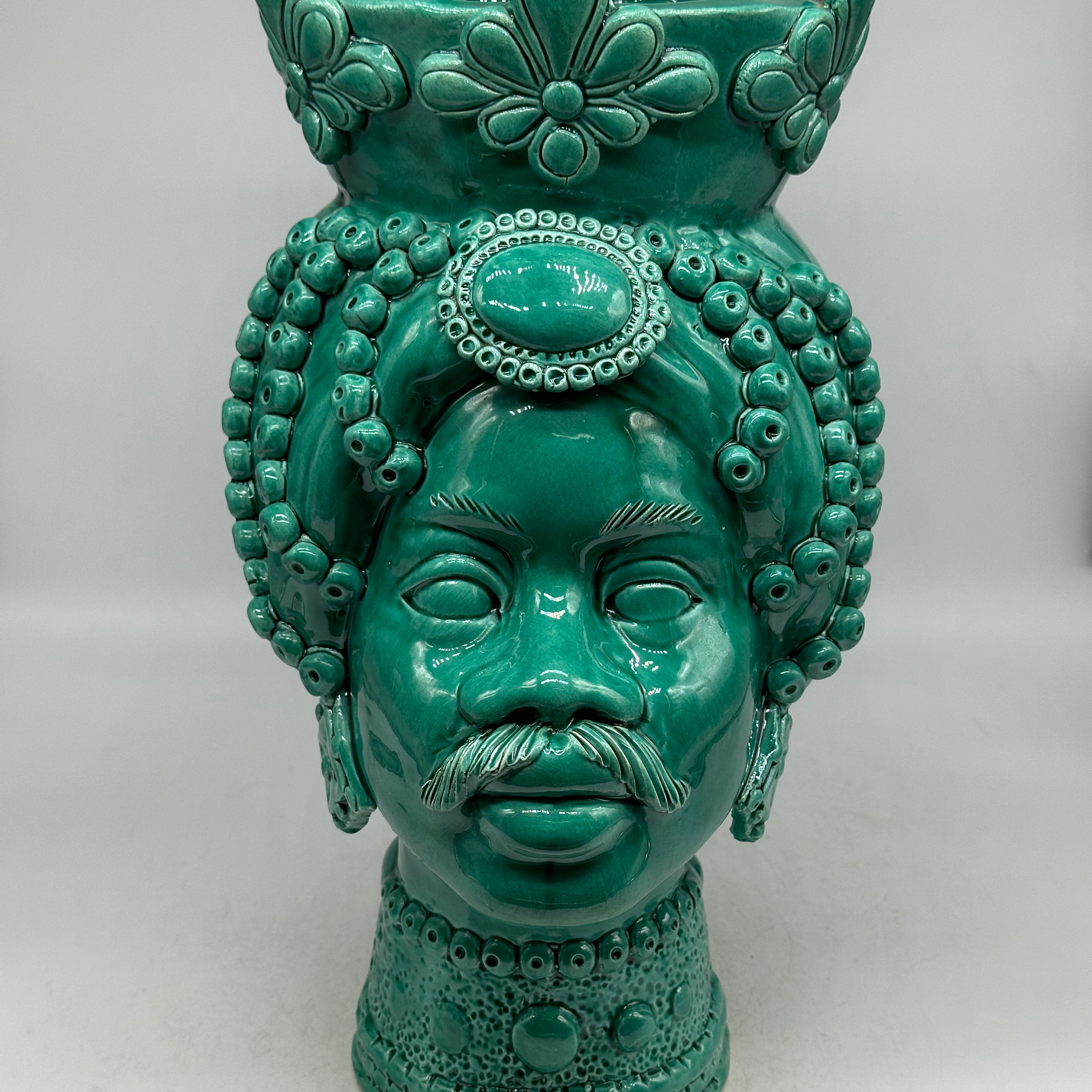 Teste di Moro Masai Ceramica Caltagirone cm H.38 L.21 Artigianale Verde - Uomo - TESTE DI MORO