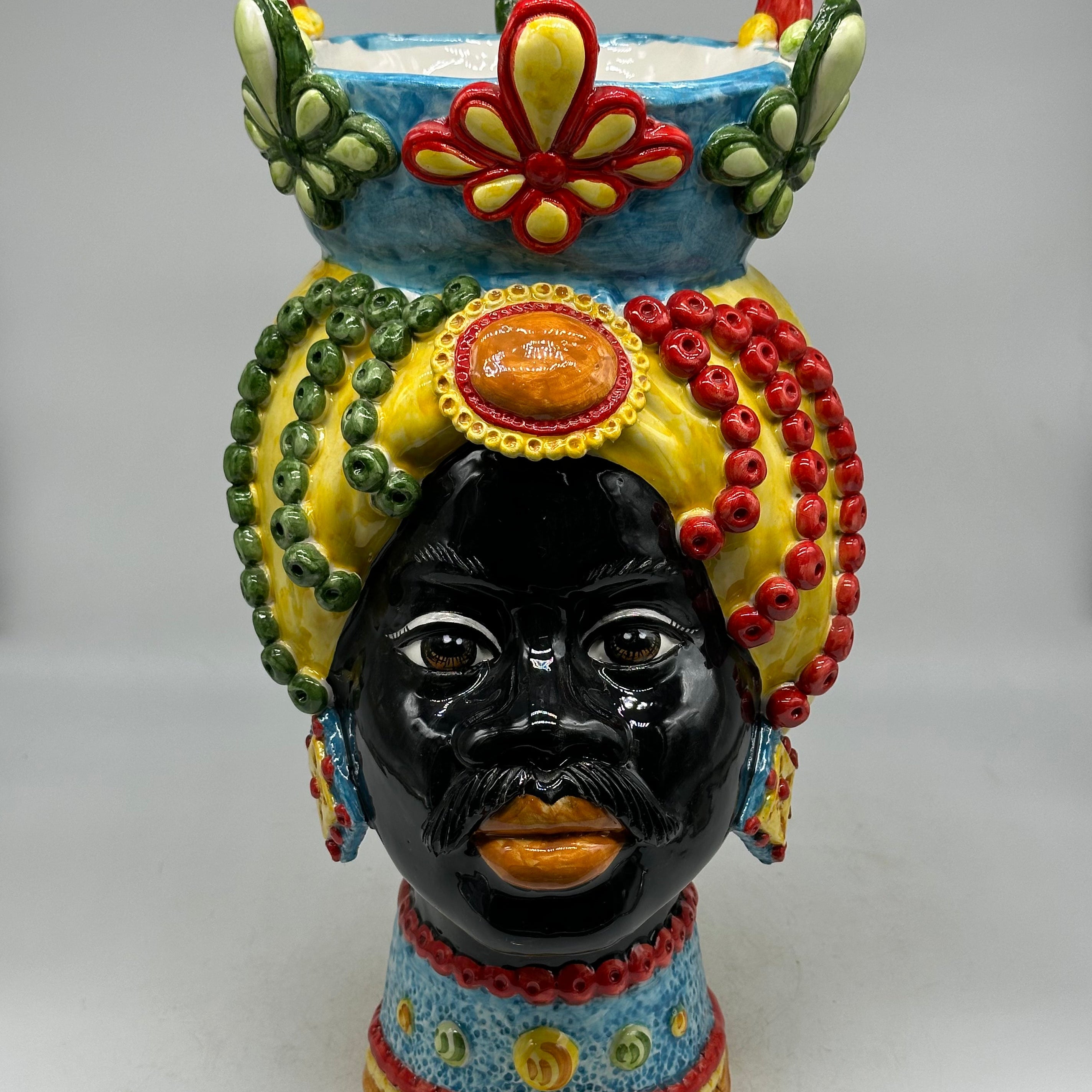 Teste di Moro Masai Ceramica Caltagirone cm H.38 L.21 Artigianale Decoro Siciliano - TESTE DI MORO