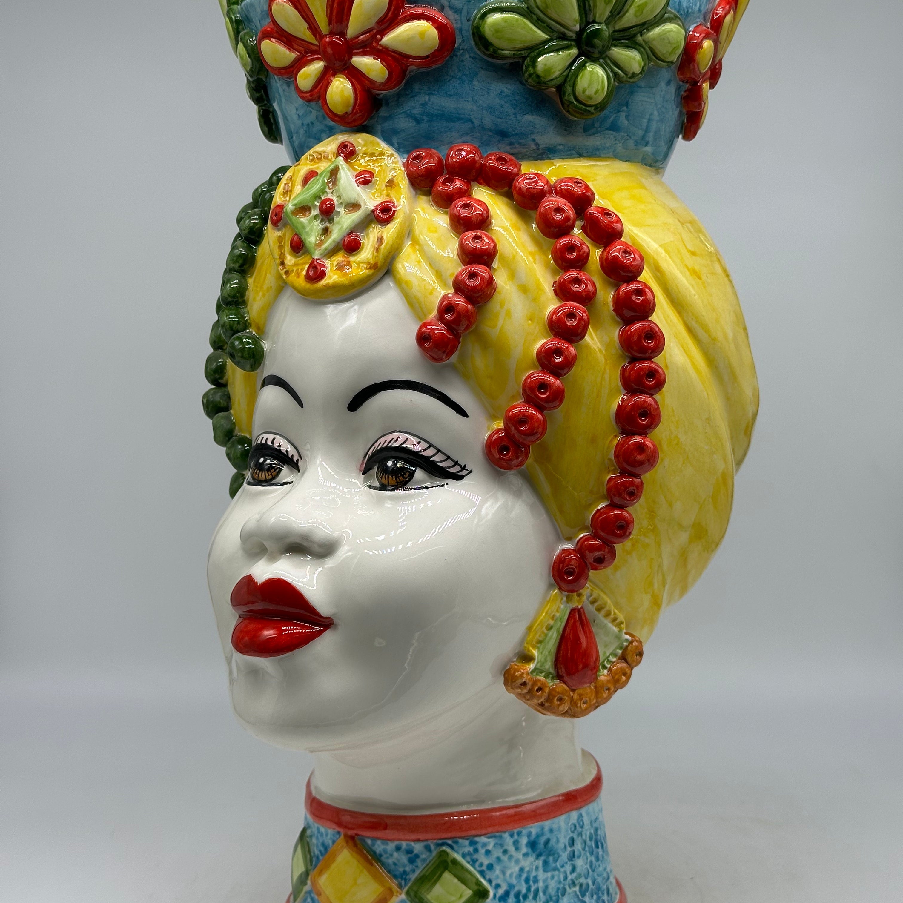 Teste di Moro Masai Ceramica Caltagirone cm H.38 L.21 Artigianale Decoro Siciliano - TESTE DI MORO