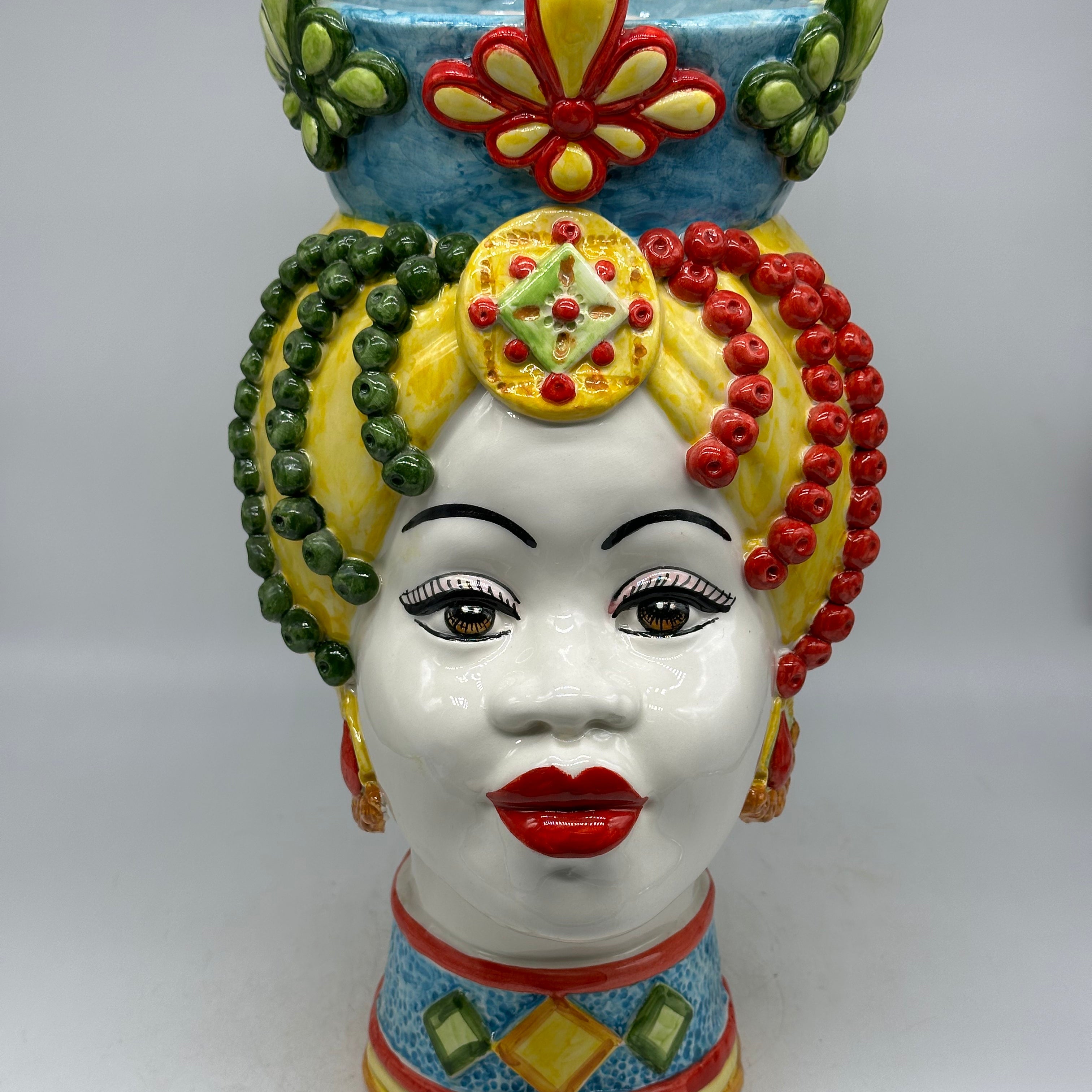 Teste di Moro Masai Ceramica Caltagirone cm H.38 L.21 Artigianale Decoro Siciliano - TESTE DI MORO