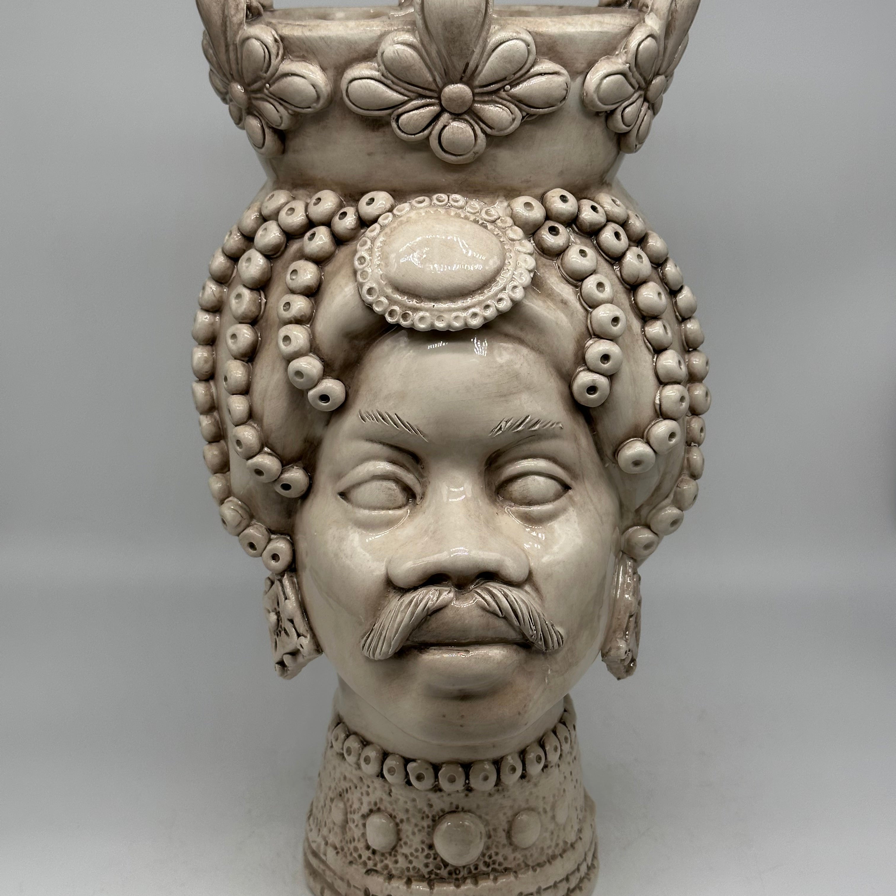 Teste di Moro Masai Ceramica Caltagirone cm H.38 L.21 Artigianale Beige - Uomo - TESTE DI MORO