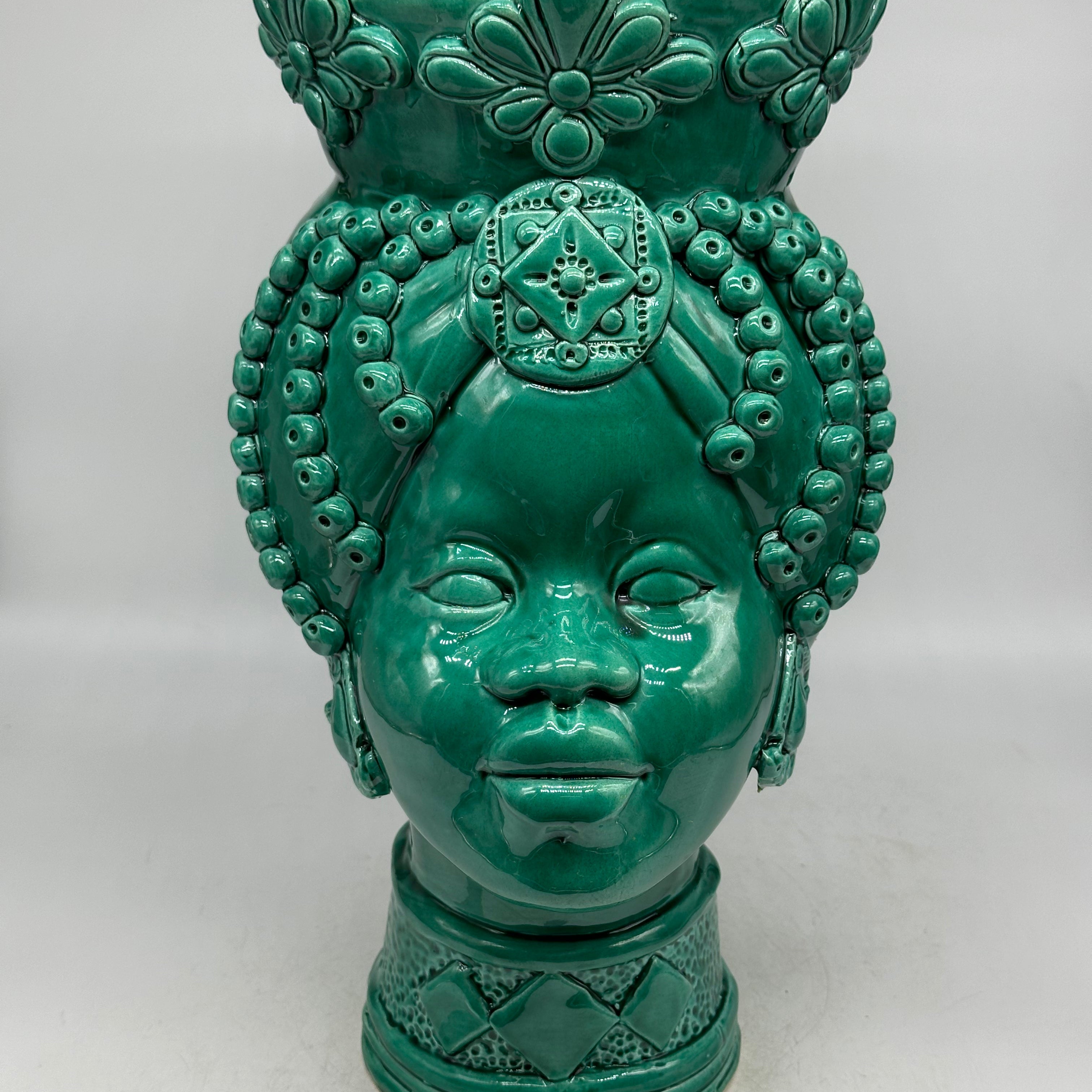 Teste di Moro Masai Ceramica Caltagirone cm H.38 L.21 Artigianale Verde - Donna - TESTE DI MORO