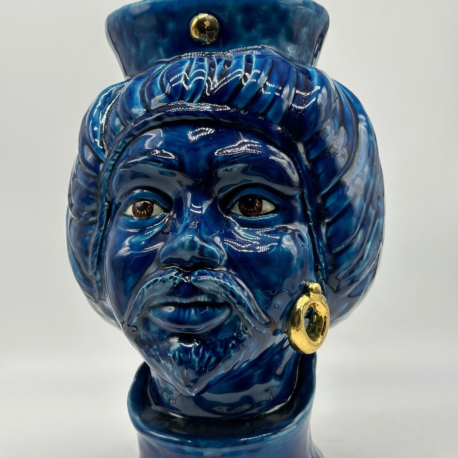 Teste di Moro Mediterraneo Ceramica Caltagirone cm H.29 L.22 Artigianale Blu Oro - DD CERAMICHE SICILIANE