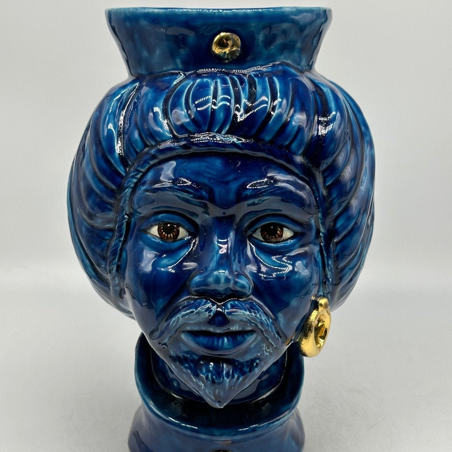 Teste di Moro Mediterraneo Ceramica Caltagirone cm H.29 L.22 Artigianale Blu Oro - DD CERAMICHE SICILIANE