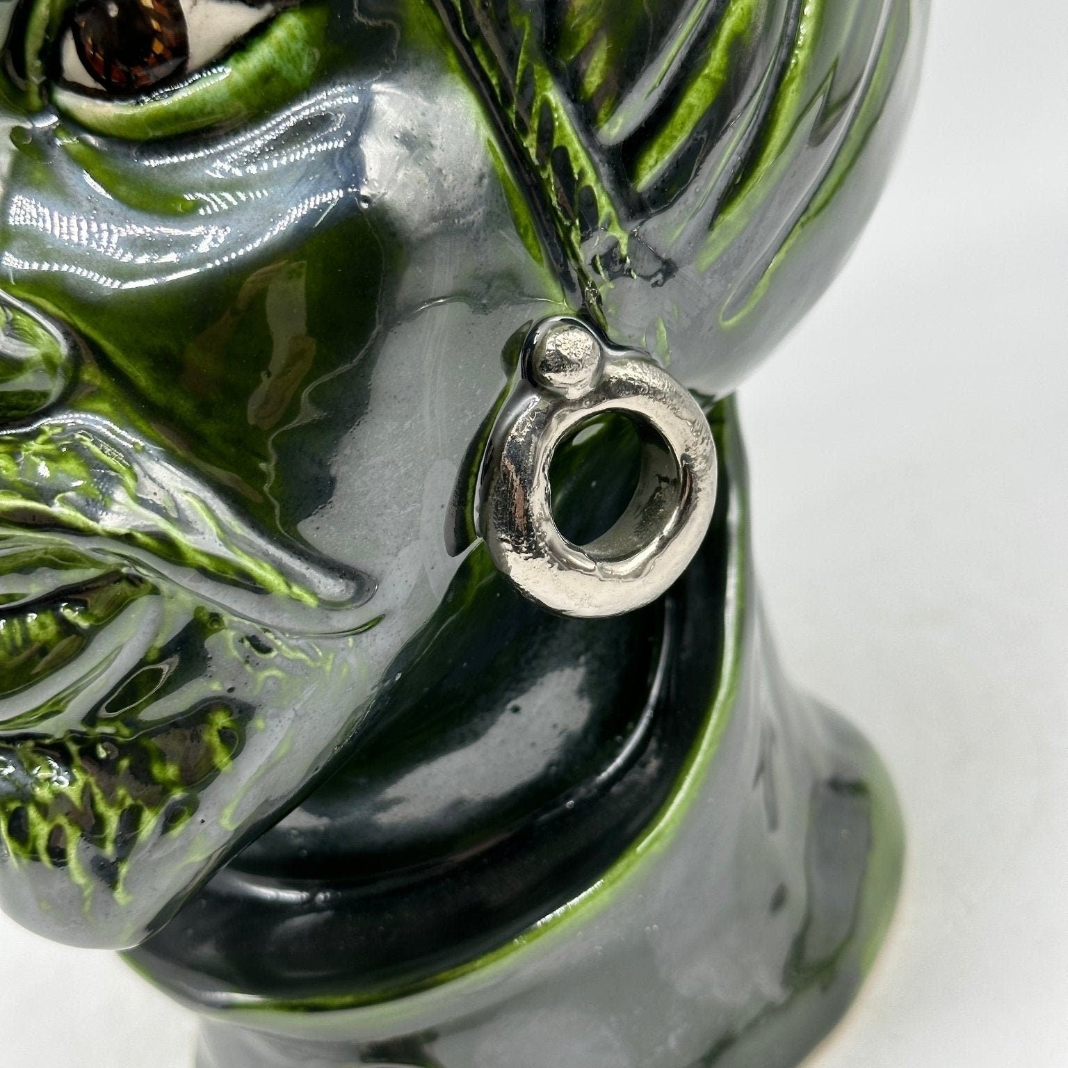 Teste di Moro Mediterraneo Ceramica Caltagirone cm H.29 L.22 Artigianale Verde Platino - DD CERAMICHE SICILIANE