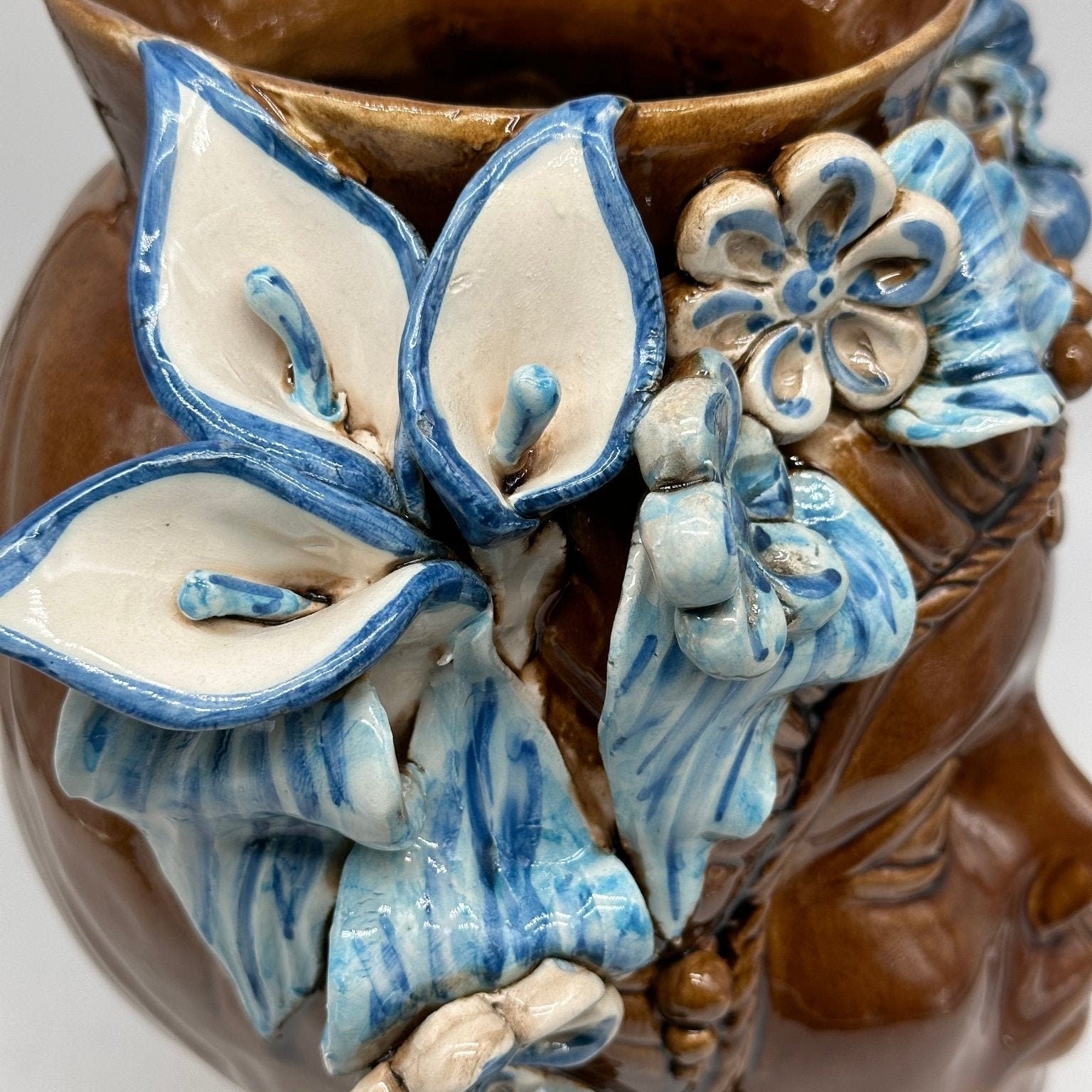 Teste di Moro Mediterraneo Ceramica Caltagirone cm H.29 L.22 Artigianale Marrone Azzurro - DD CERAMICHE SICILIANE