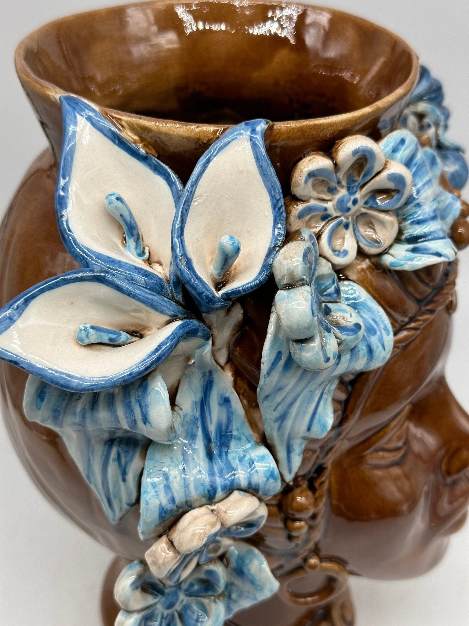 Teste di Moro Mediterraneo Ceramica Caltagirone cm H.29 L.22 Artigianale Marrone Azzurro - DD CERAMICHE SICILIANE