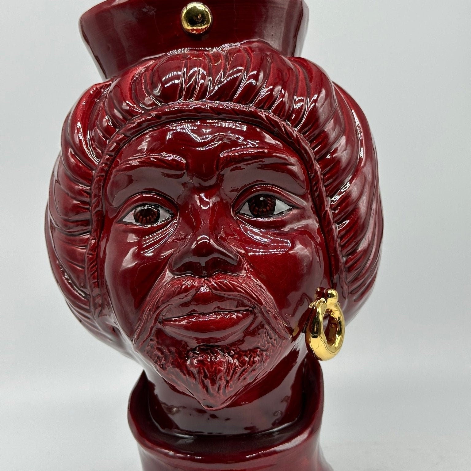 Teste di Moro Mediterraneo Ceramica Caltagirone cm H.29 L.22 Artigianale Bordeaux Oro - DD CERAMICHE SICILIANE