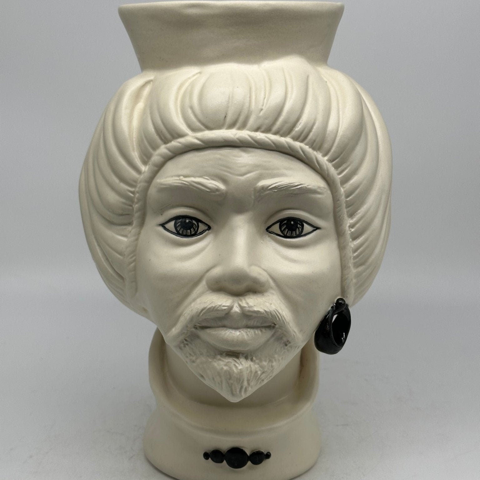 Teste di Moro Mediterraneo Ceramica Caltagirone cm H.29 L.22 Artigianale Bianco Opaco - DD CERAMICHE SICILIANE