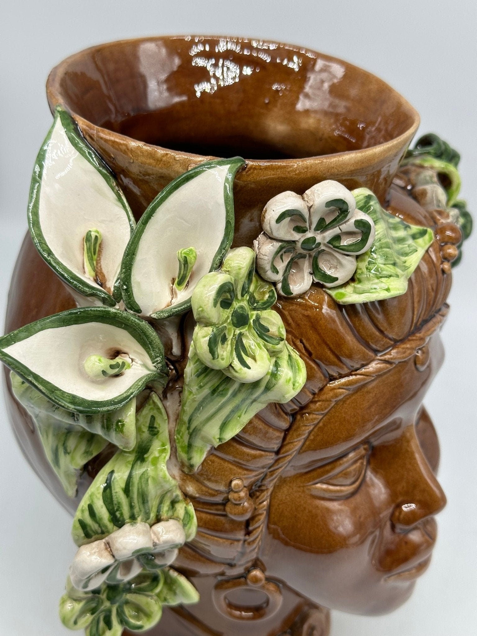 Teste di Moro Mediterraneo Ceramica Caltagirone cm H.29 L.22 Artigianale Marrone Verde - DD CERAMICHE SICILIANE