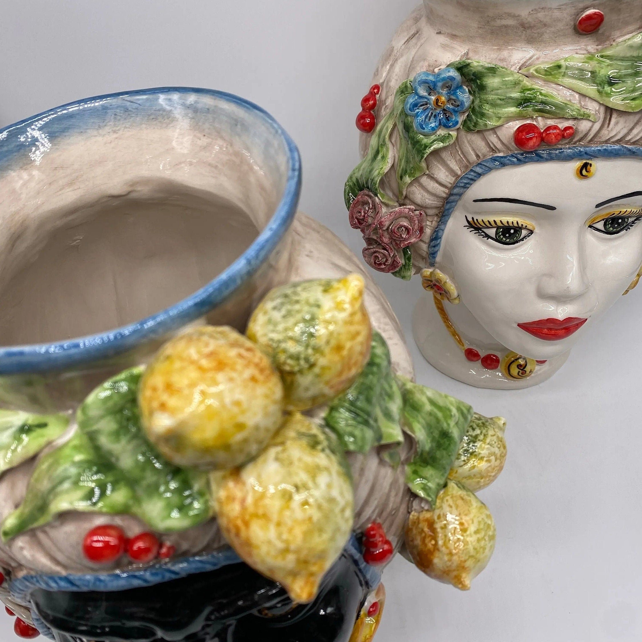 Teste di Moro Mediterraneo Colorata Ceramica Caltagirone cm H.29 L.22 Artigianale DD CERAMICHE SICILIANE