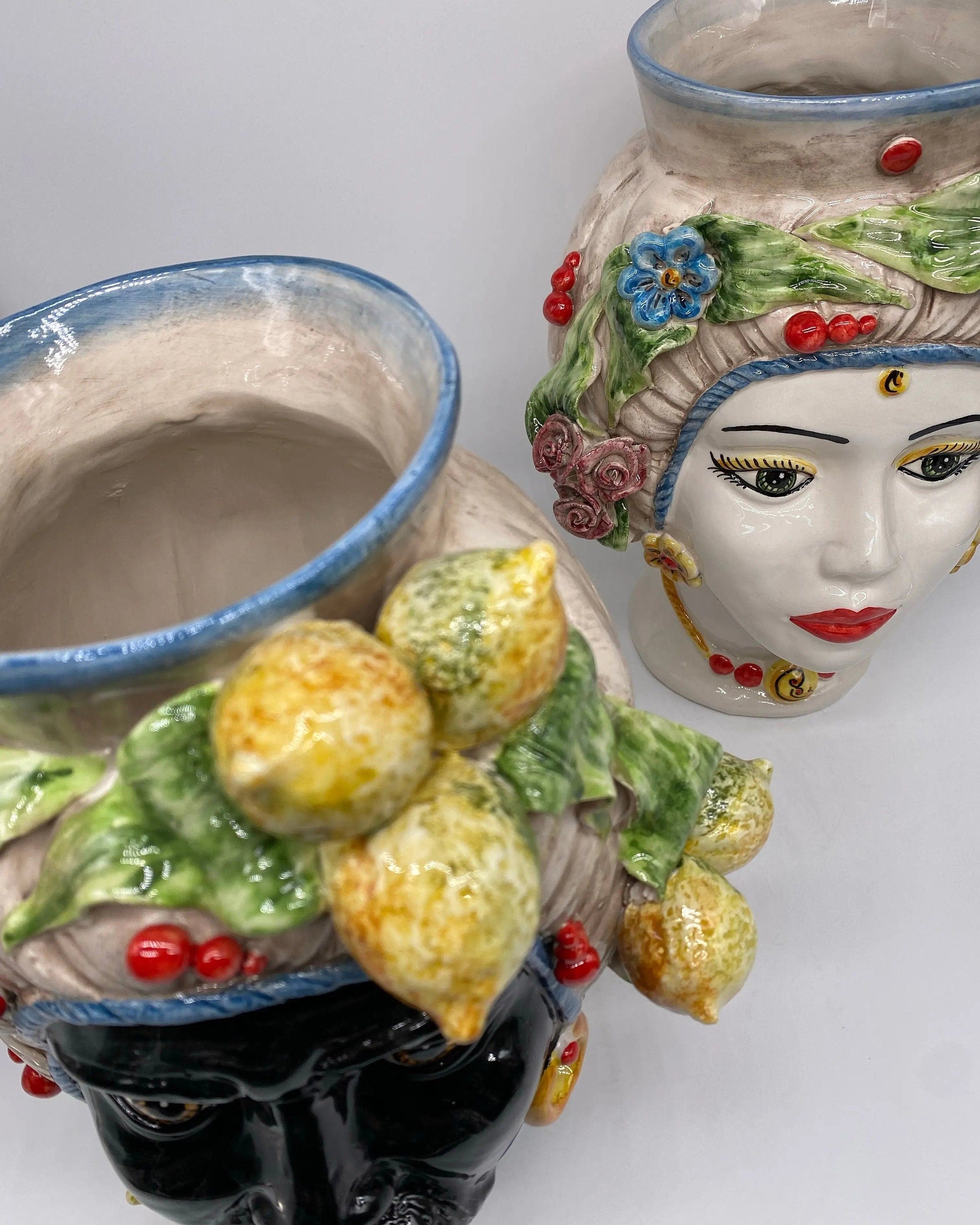 Teste di Moro Mediterraneo Colorata Ceramica Caltagirone cm H.29 L.22 Artigianale DD CERAMICHE SICILIANE
