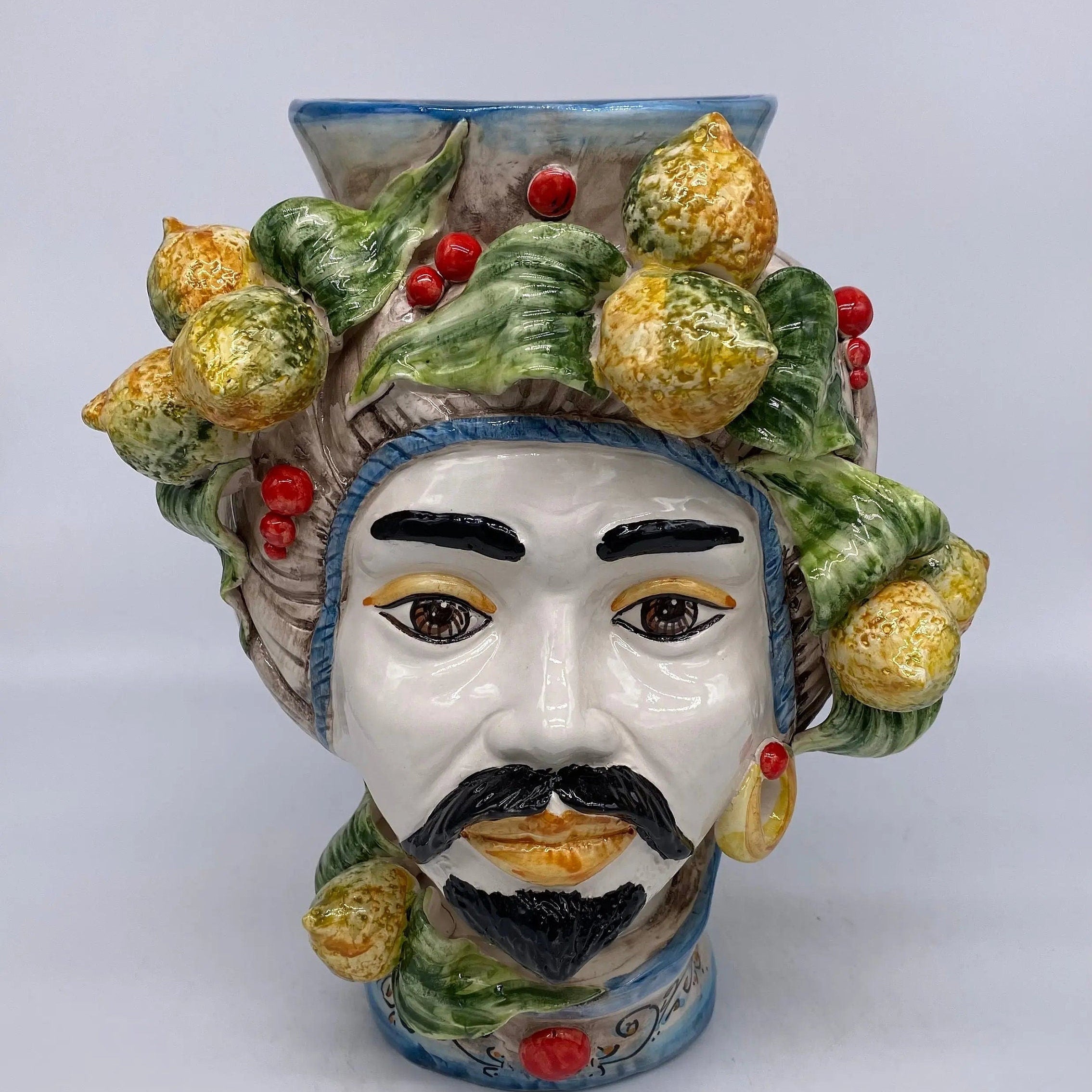 Teste di Moro Mediterraneo Colorata Ceramica Caltagirone cm H.29 L.22 Artigianale DD CERAMICHE SICILIANE