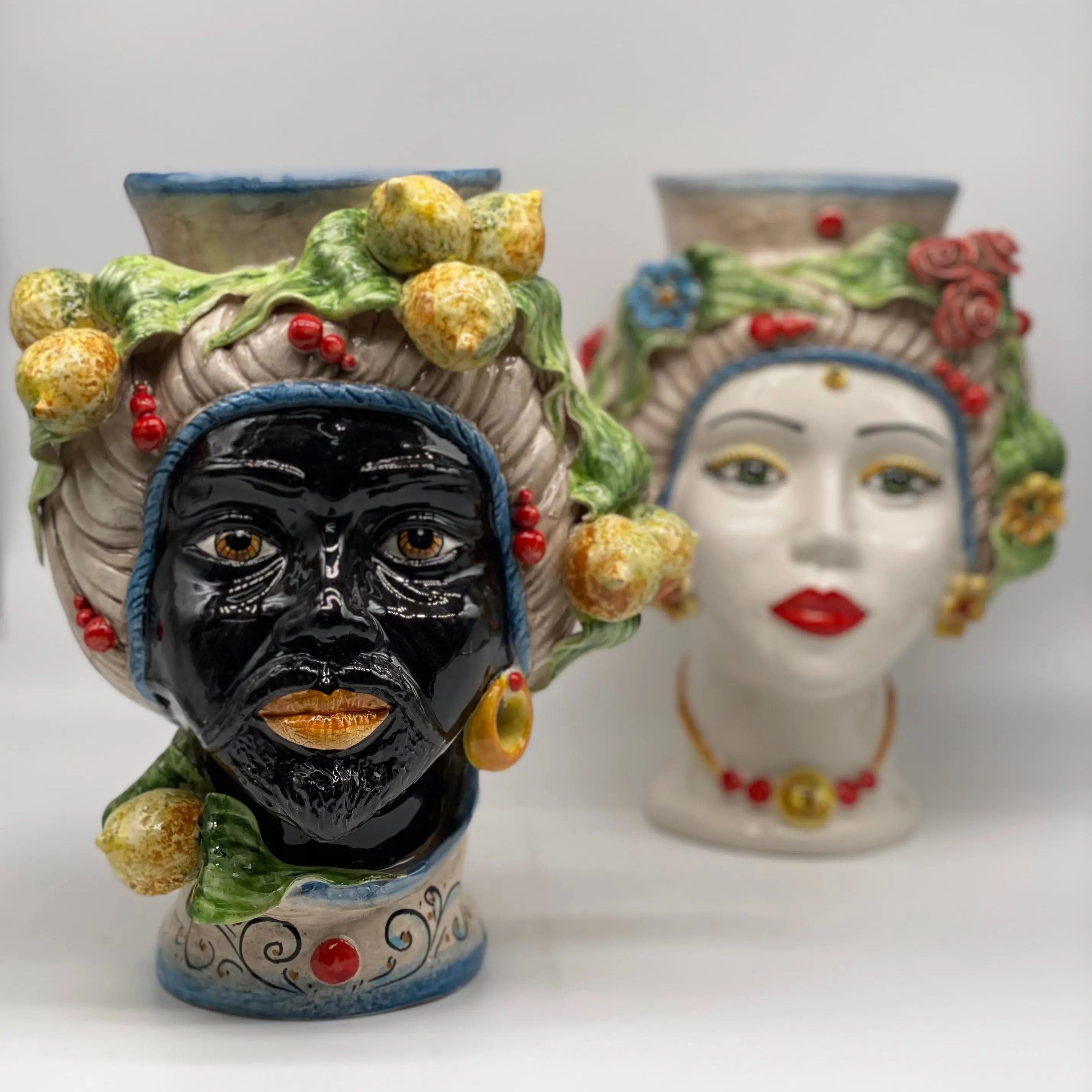 Teste di Moro Mediterraneo Colorata Ceramica Caltagirone cm H.29 L.22 Artigianale DD CERAMICHE SICILIANE