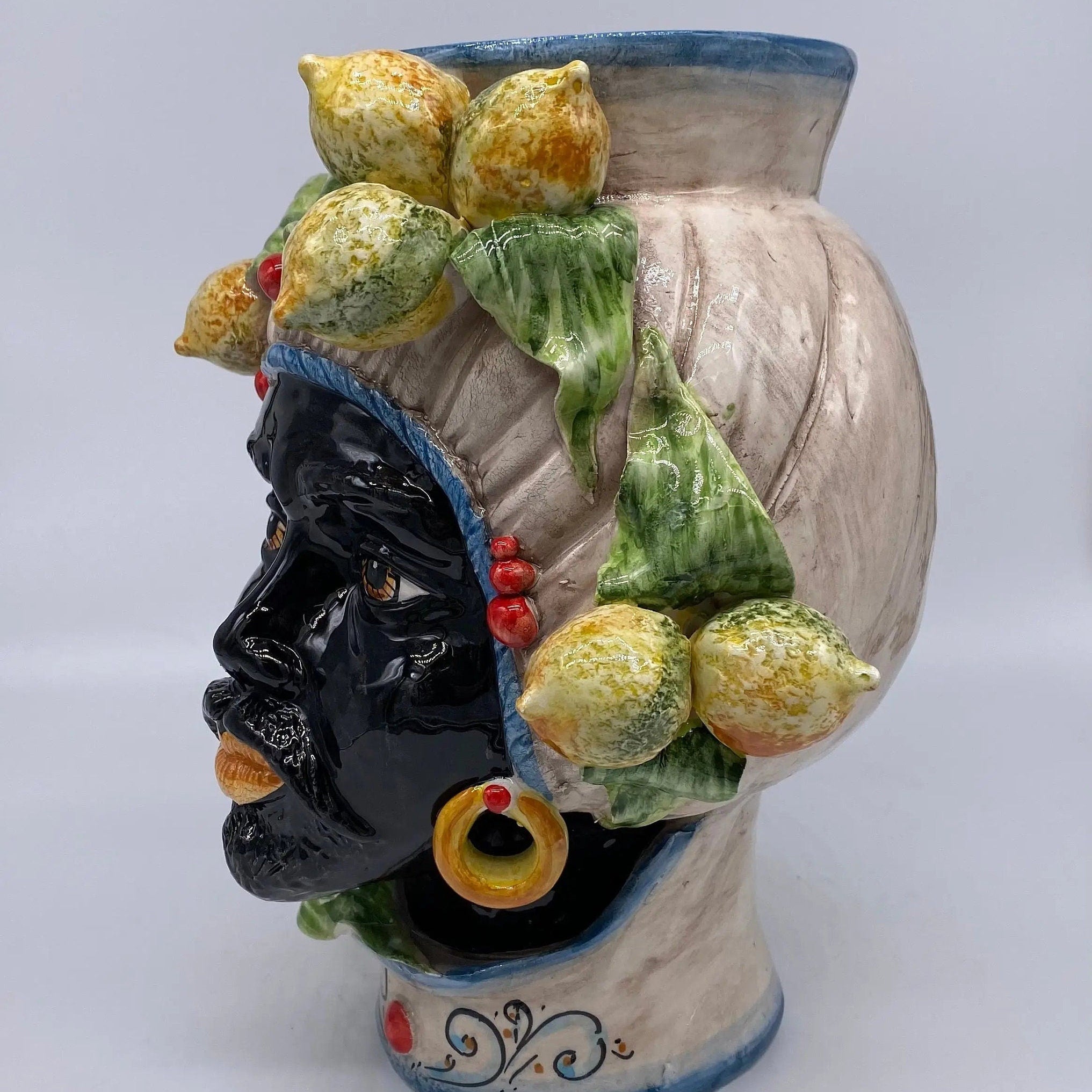 Teste di Moro Mediterraneo Colorata Ceramica Caltagirone cm H.29 L.22 Artigianale DD CERAMICHE SICILIANE