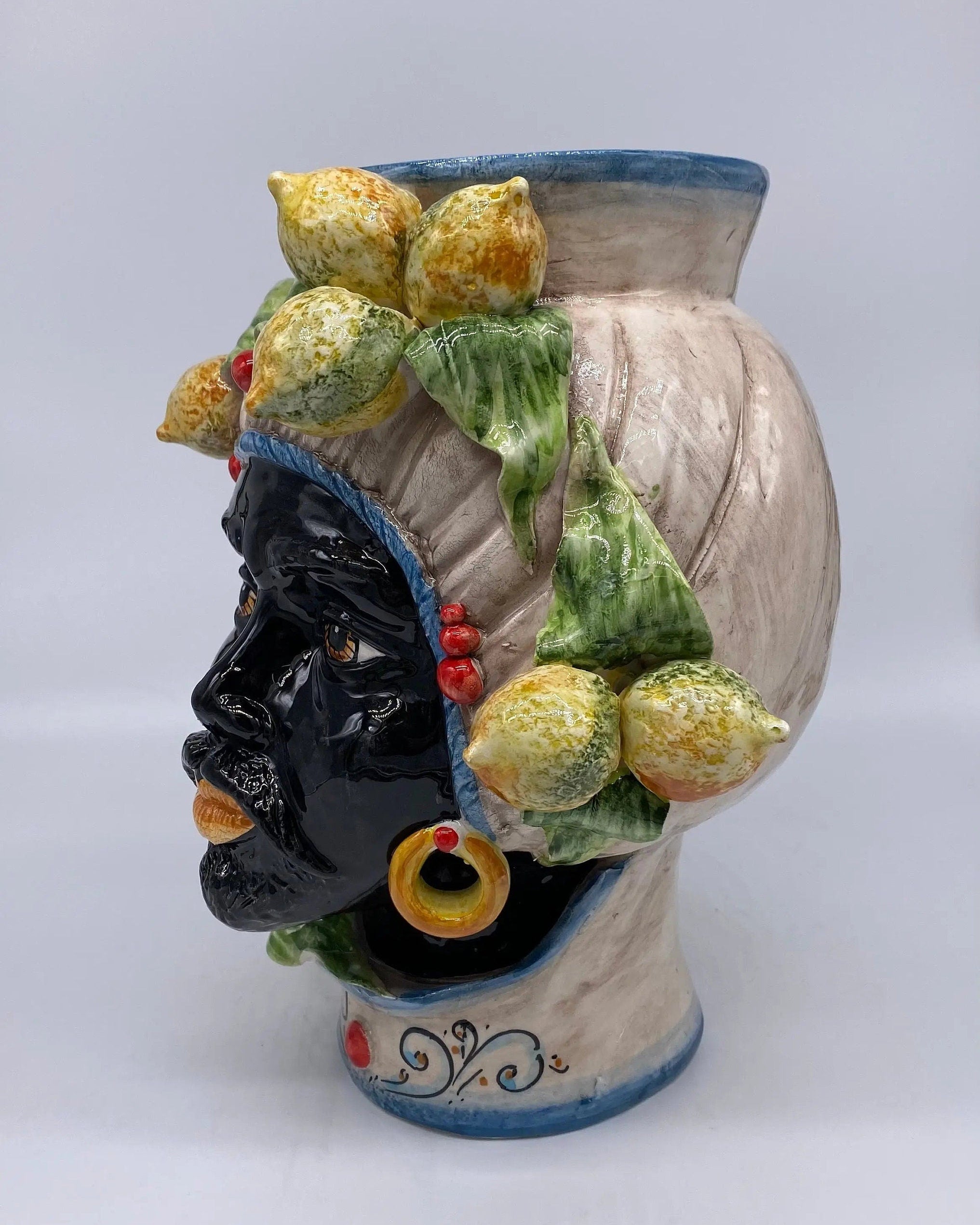 Teste di Moro Mediterraneo Colorata Ceramica Caltagirone cm H.29 L.22 Artigianale DD CERAMICHE SICILIANE