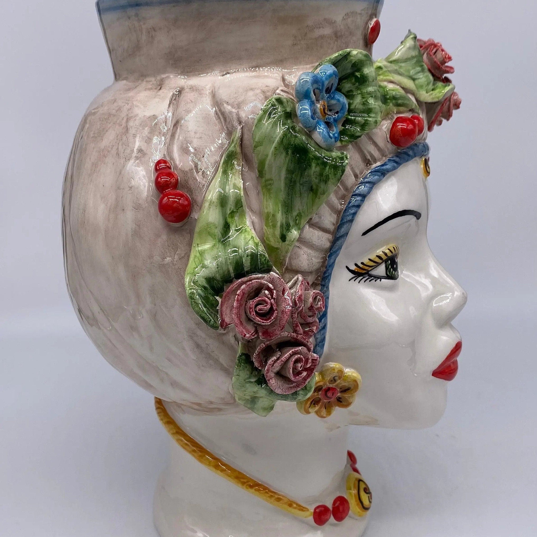 Teste di Moro Mediterraneo Colorata Ceramica Caltagirone cm H.29 L.22 Artigianale DD CERAMICHE SICILIANE