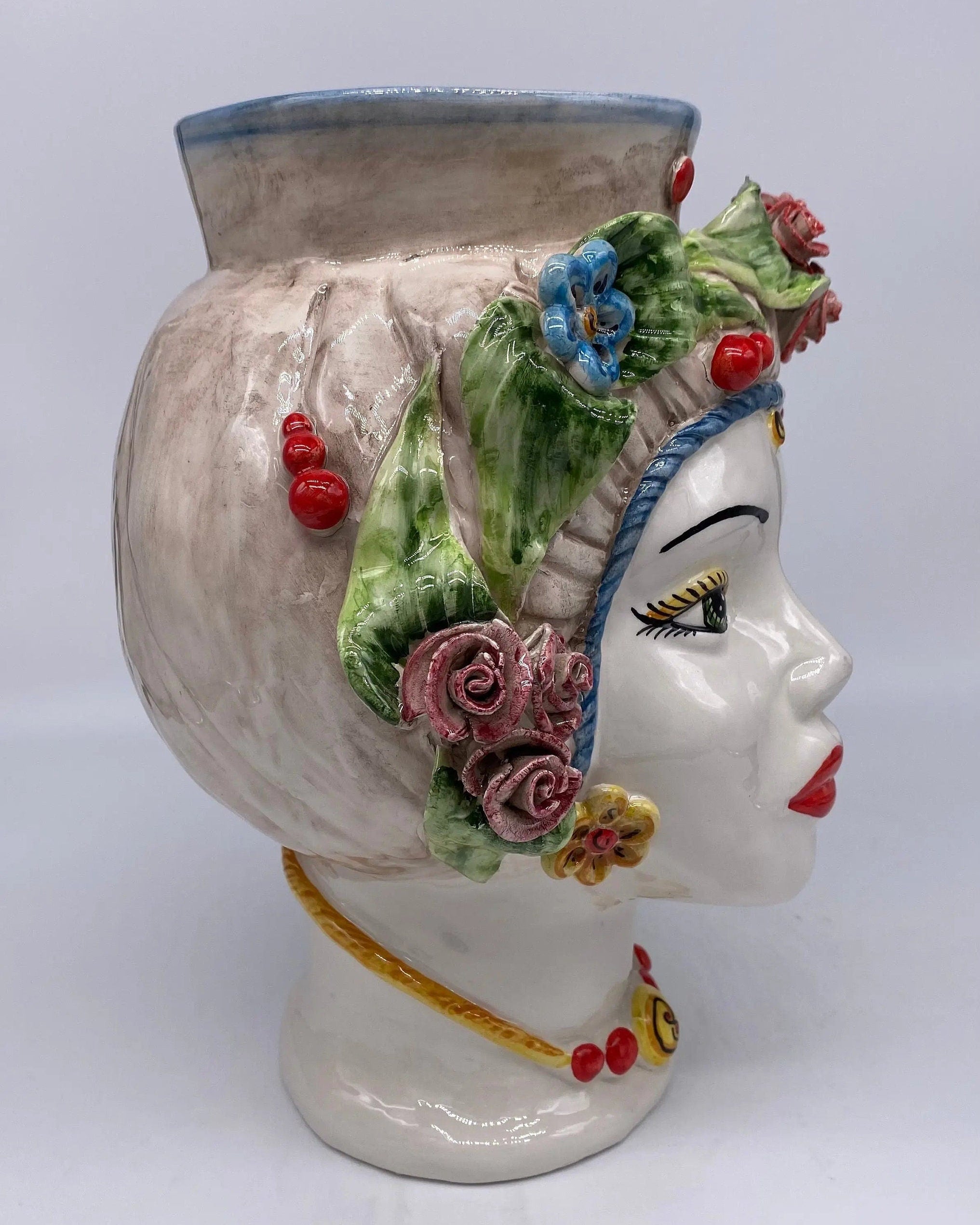 Teste di Moro Mediterraneo Colorata Ceramica Caltagirone cm H.29 L.22 Artigianale DD CERAMICHE SICILIANE