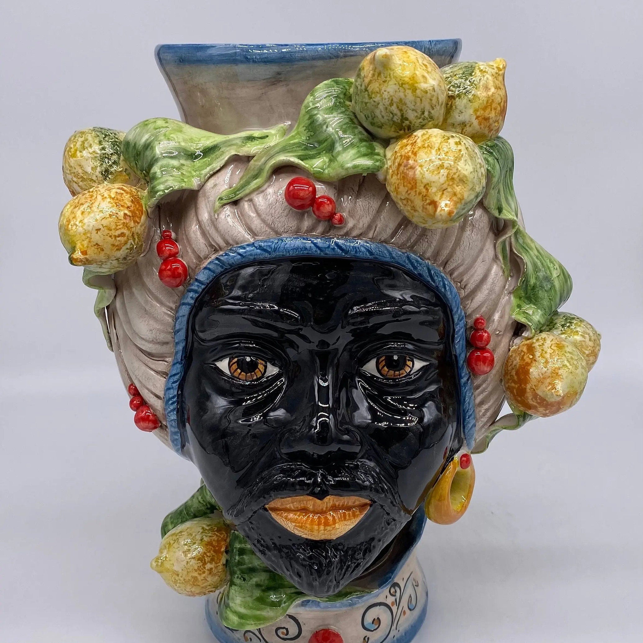 Teste di Moro Mediterraneo Colorata Ceramica Caltagirone cm H.29 L.22 Artigianale DD CERAMICHE SICILIANE