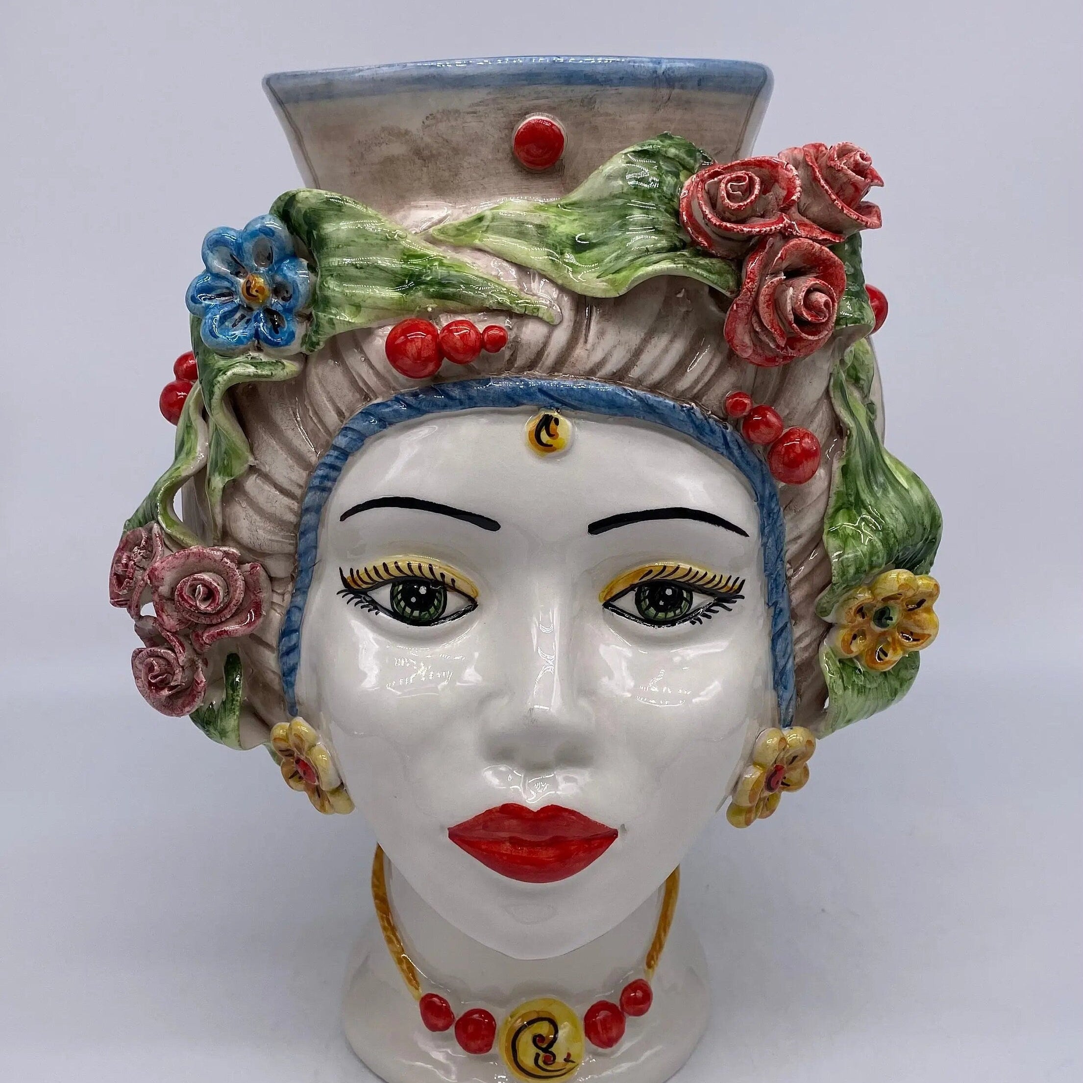 Teste di Moro Mediterraneo Colorata Ceramica Caltagirone cm H.29 L.22 Artigianale DD CERAMICHE SICILIANE