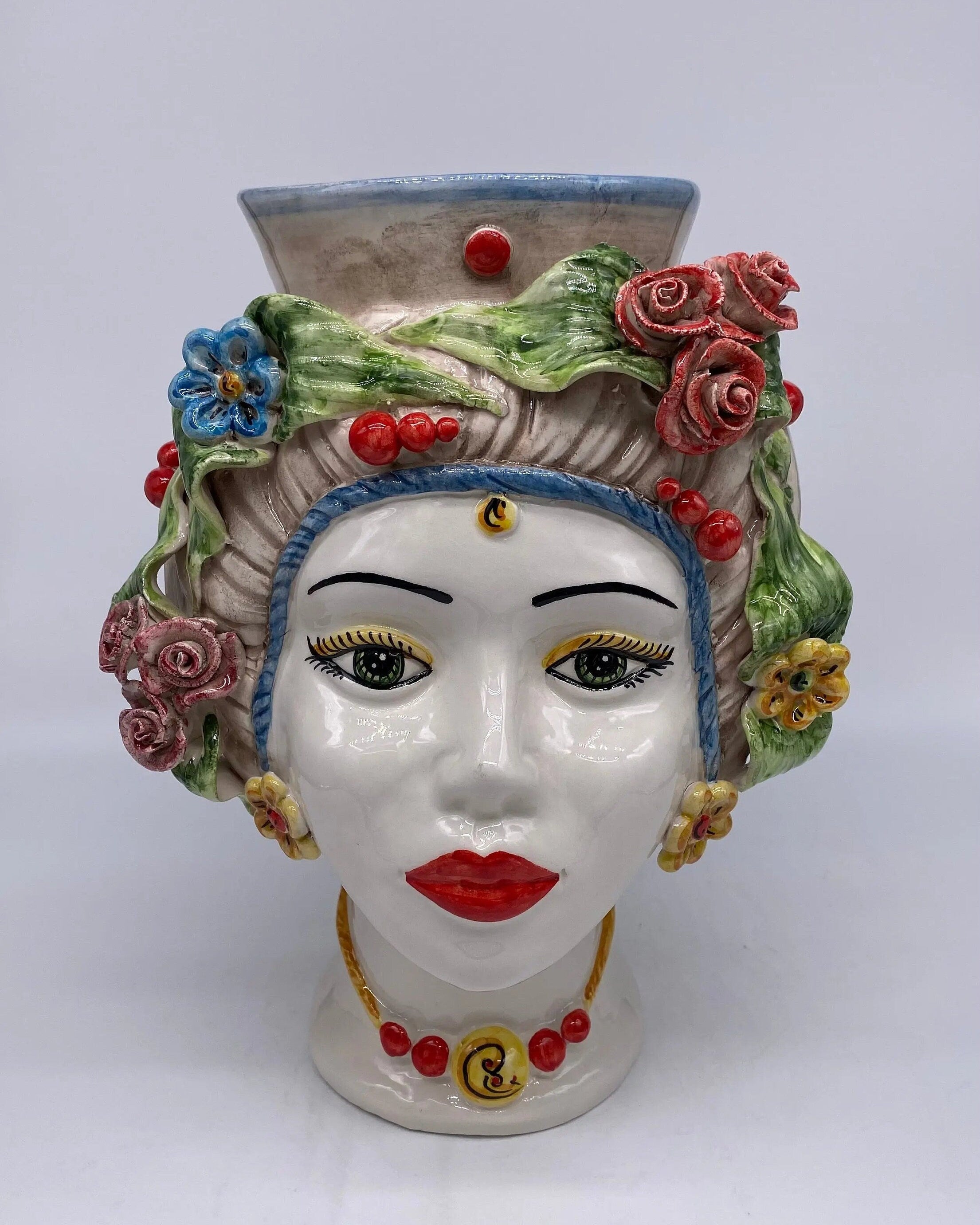 Teste di Moro Mediterraneo Colorata Ceramica Caltagirone cm H.29 L.22 Artigianale DD CERAMICHE SICILIANE