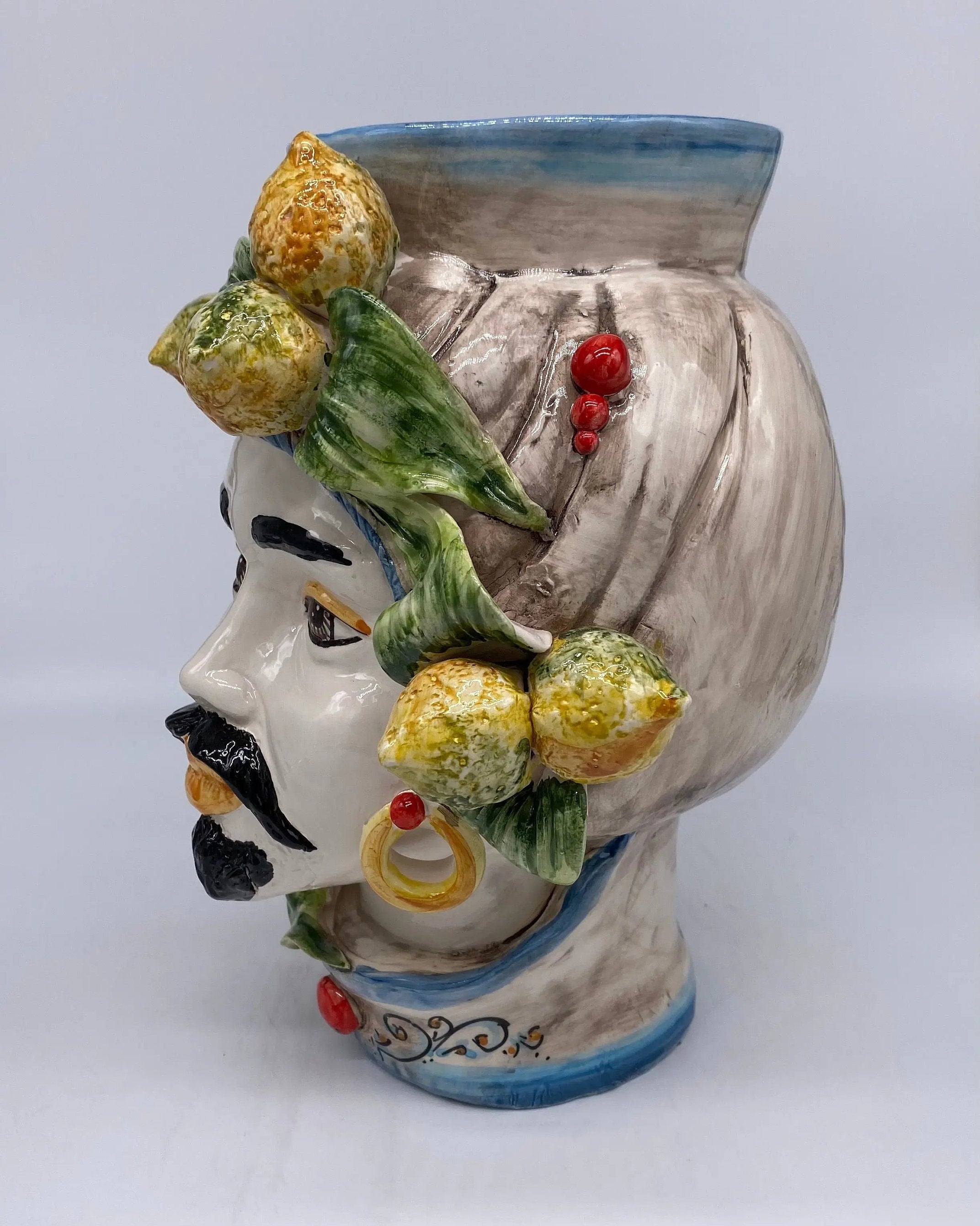 Teste di Moro Mediterraneo Colorata Ceramica Caltagirone cm H.29 L.22 Artigianale DD CERAMICHE SICILIANE