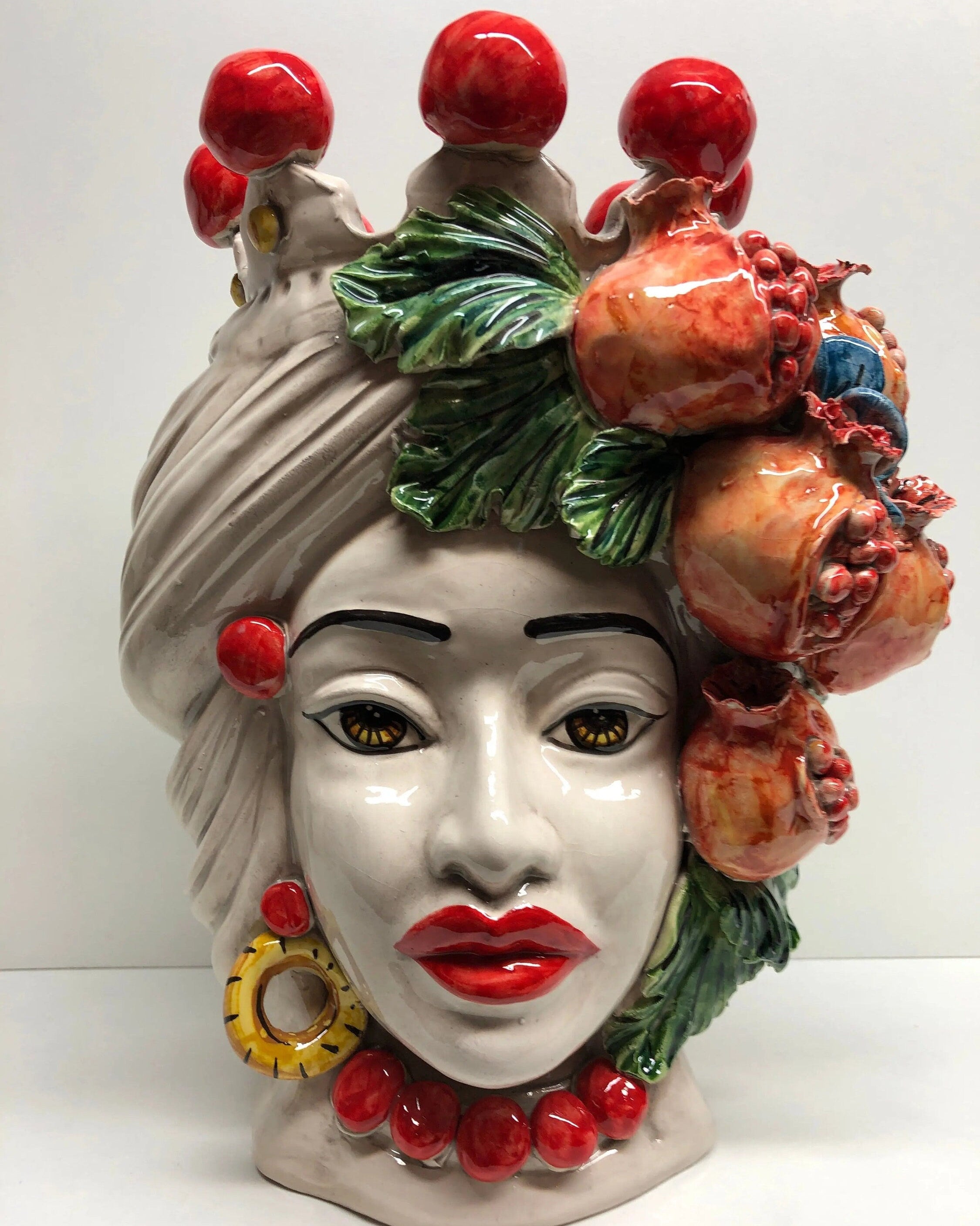 Teste di Moro Melograno Ceramica Caltagirone cm H.30 L.23 Artigianale DD CERAMICHE SICILIANE