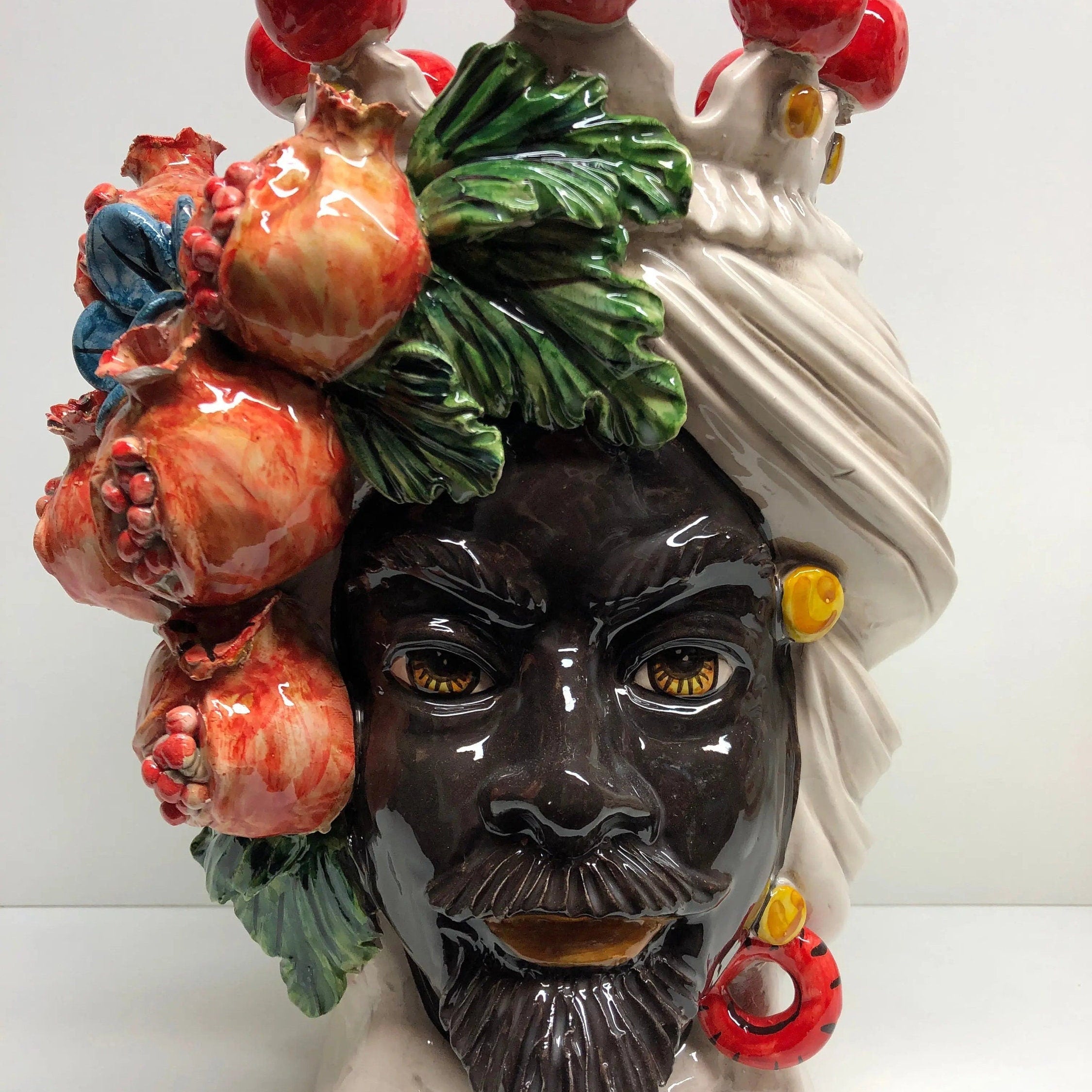 Teste di Moro Melograno Ceramica Caltagirone cm H.30 L.23 Artigianale DD CERAMICHE SICILIANE