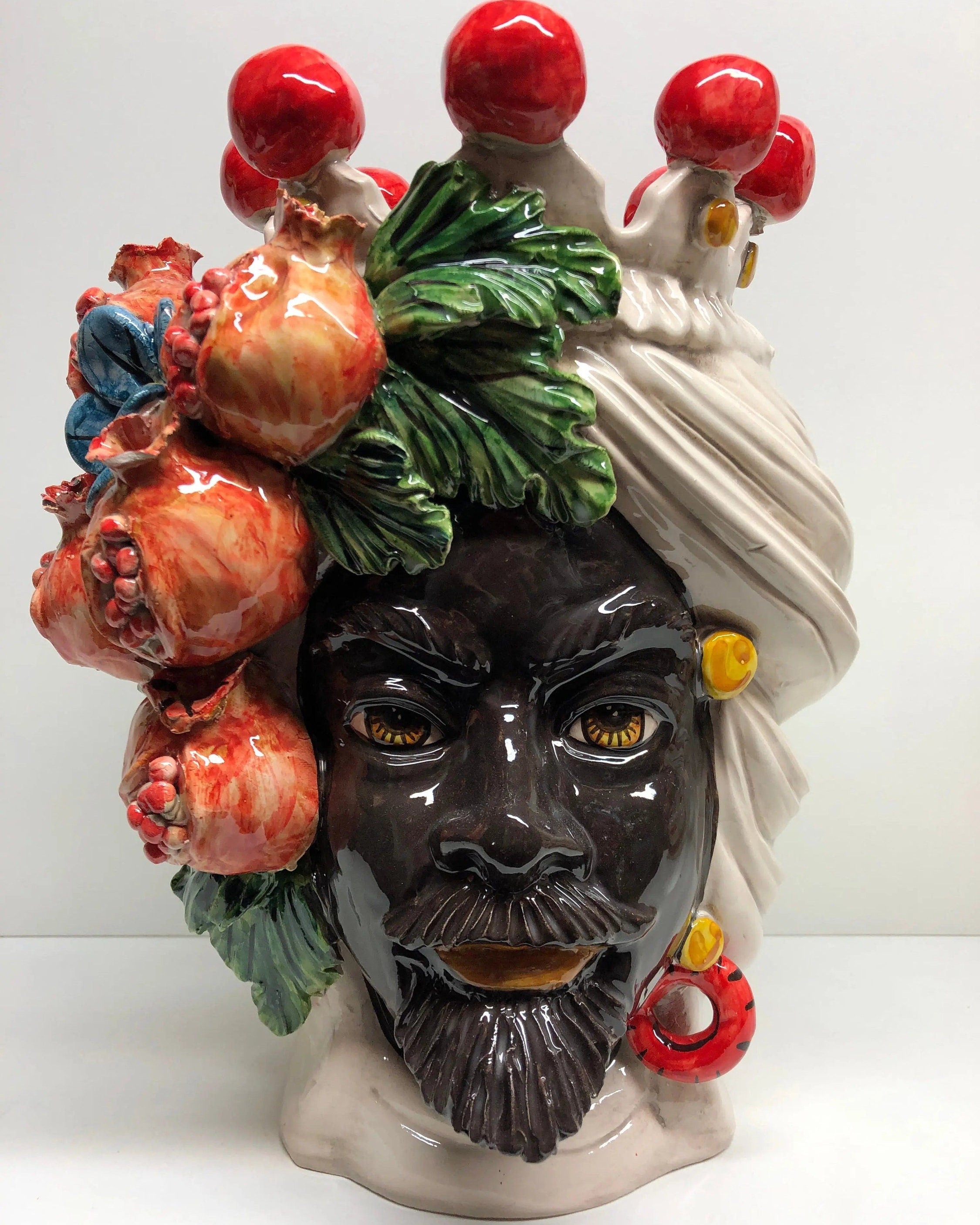 Teste di Moro Melograno Ceramica Caltagirone cm H.30 L.23 Artigianale DD CERAMICHE SICILIANE