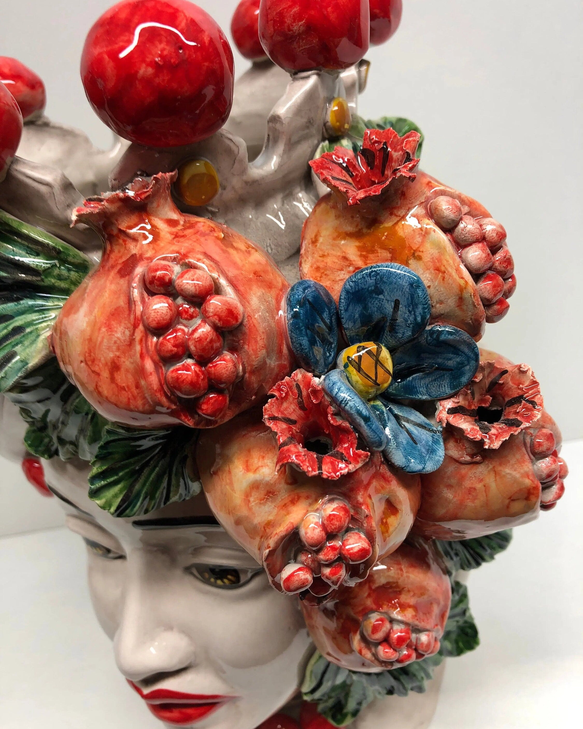 Teste di Moro Melograno Ceramica Caltagirone cm H.30 L.23 Artigianale DD CERAMICHE SICILIANE