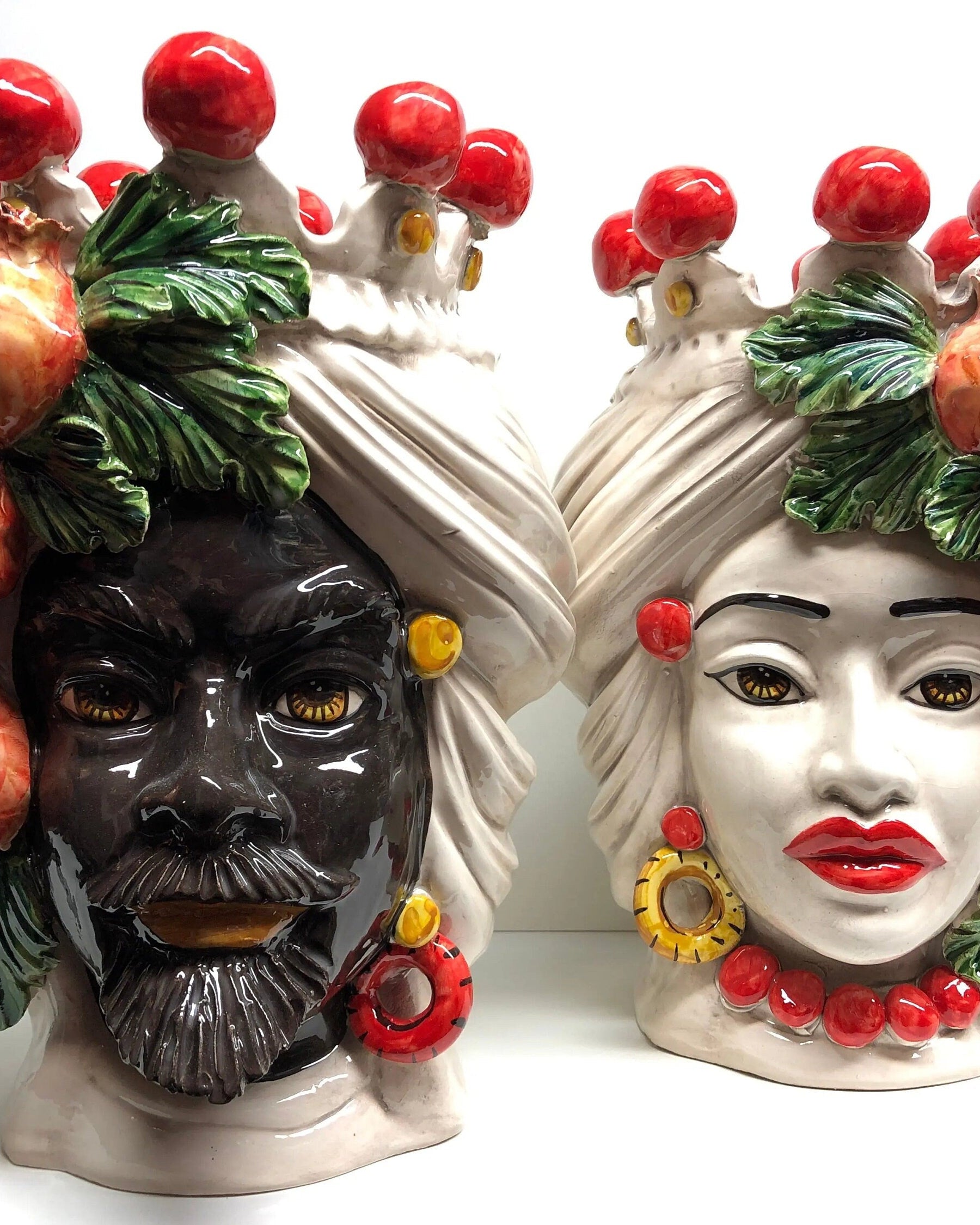 Teste di Moro Melograno Ceramica Caltagirone cm H.30 L.23 Artigianale DD CERAMICHE SICILIANE