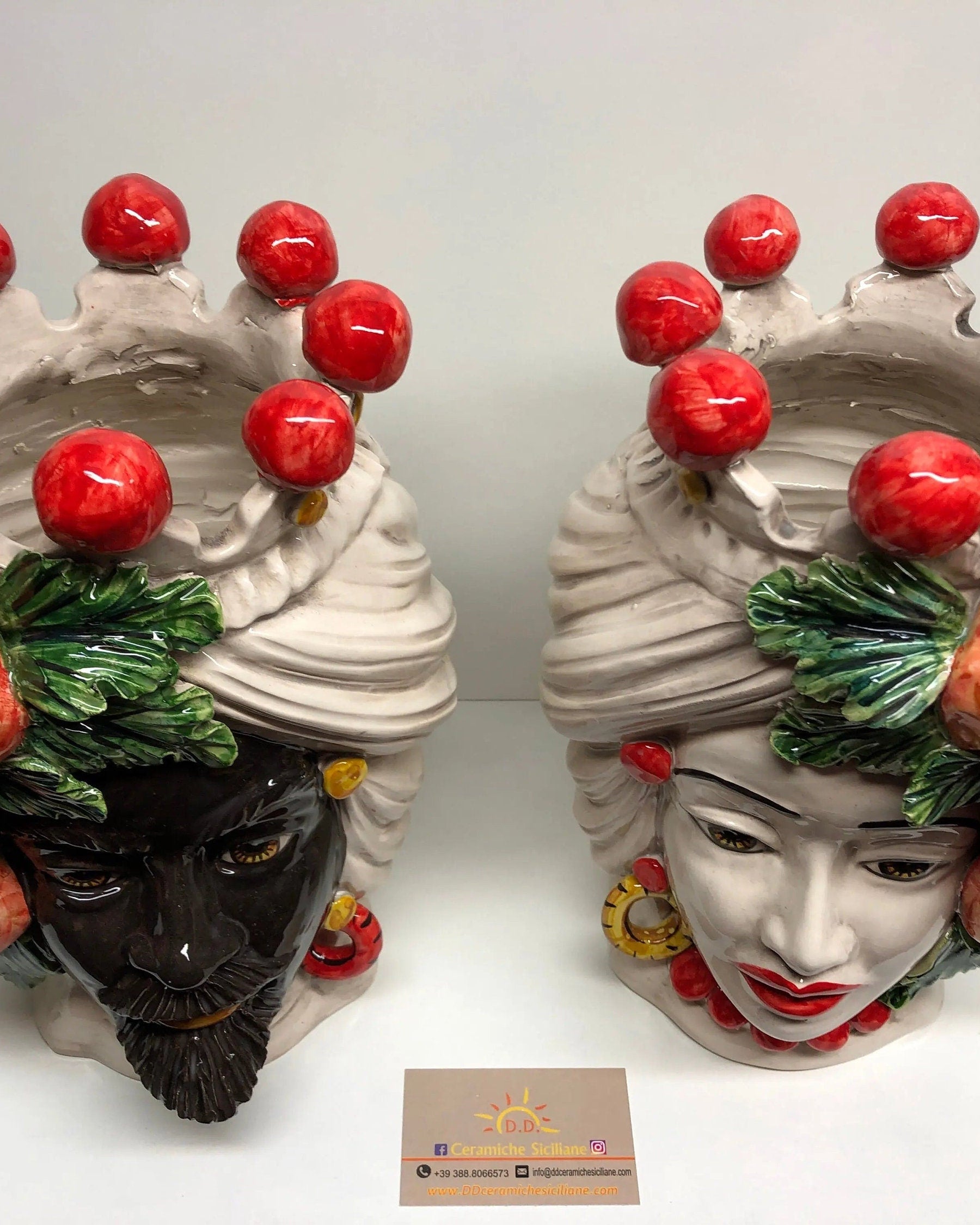 Teste di Moro Melograno Ceramica Caltagirone cm H.30 L.23 Artigianale DD CERAMICHE SICILIANE