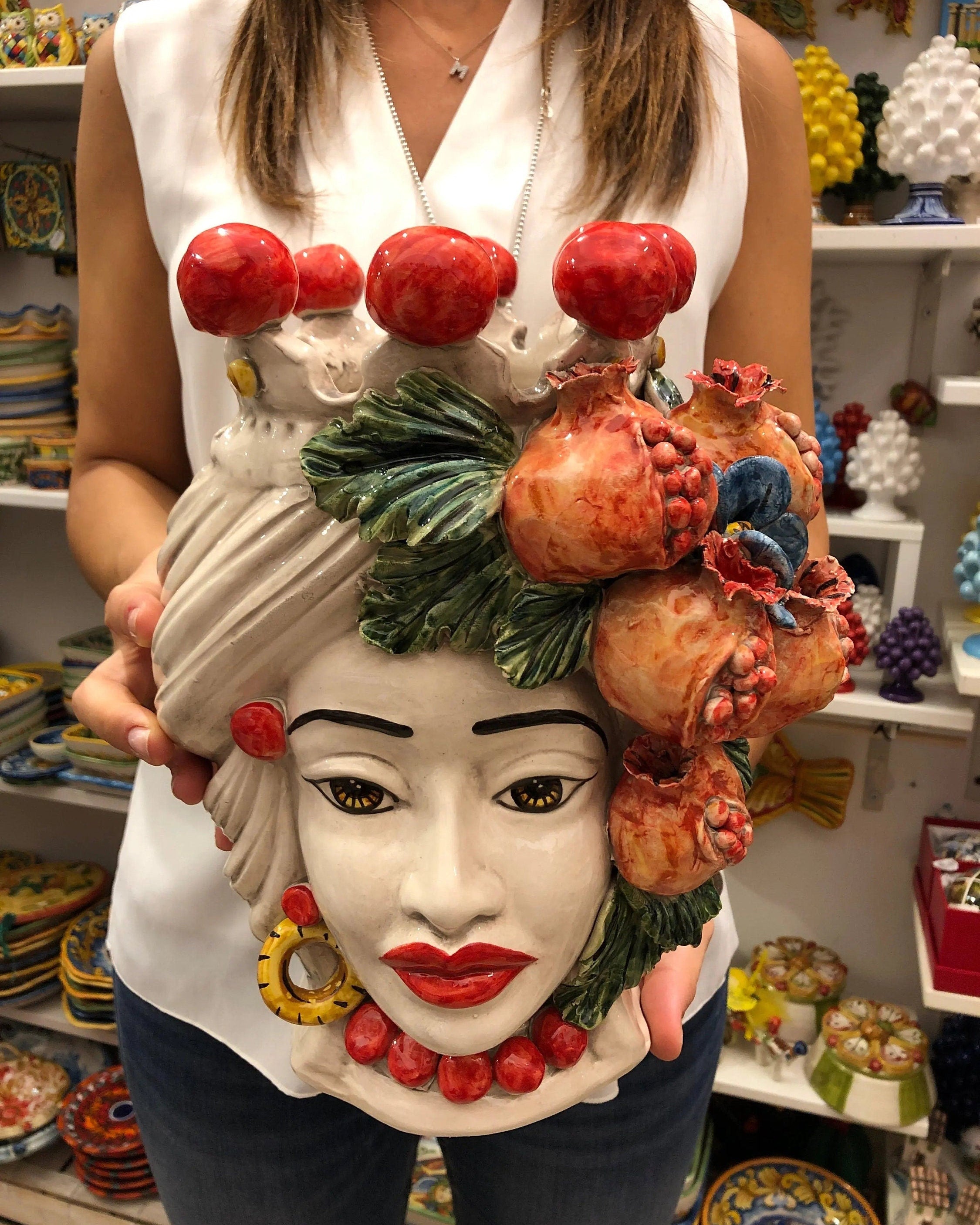 Teste di Moro Melograno Ceramica Caltagirone cm H.30 L.23 Artigianale DD CERAMICHE SICILIANE