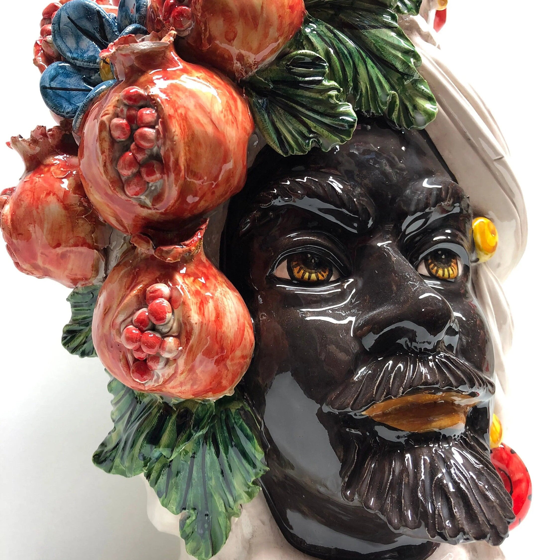 Teste di Moro Melograno Ceramica Caltagirone cm H.30 L.23 Artigianale DD CERAMICHE SICILIANE