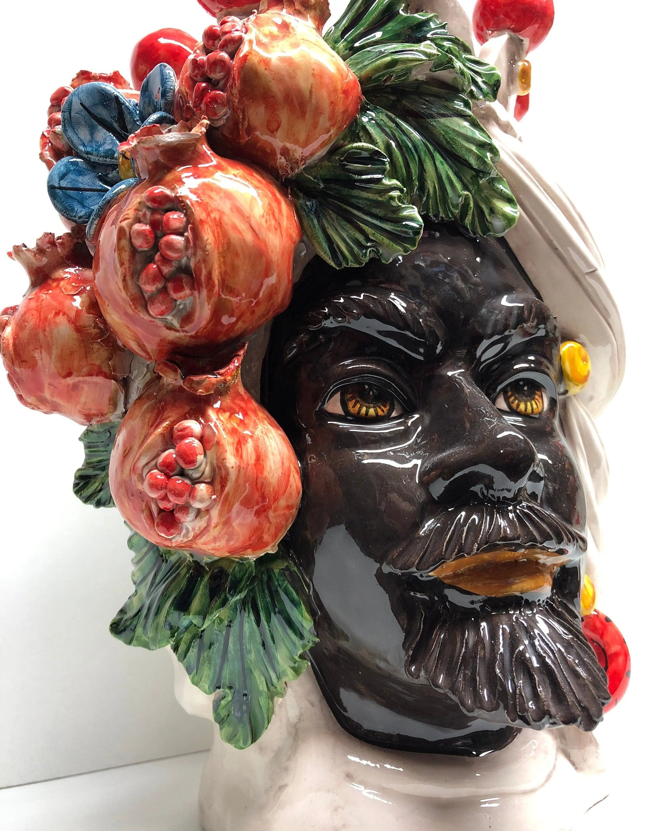 Teste di Moro Melograno Ceramica Caltagirone cm H.30 L.23 Artigianale DD CERAMICHE SICILIANE