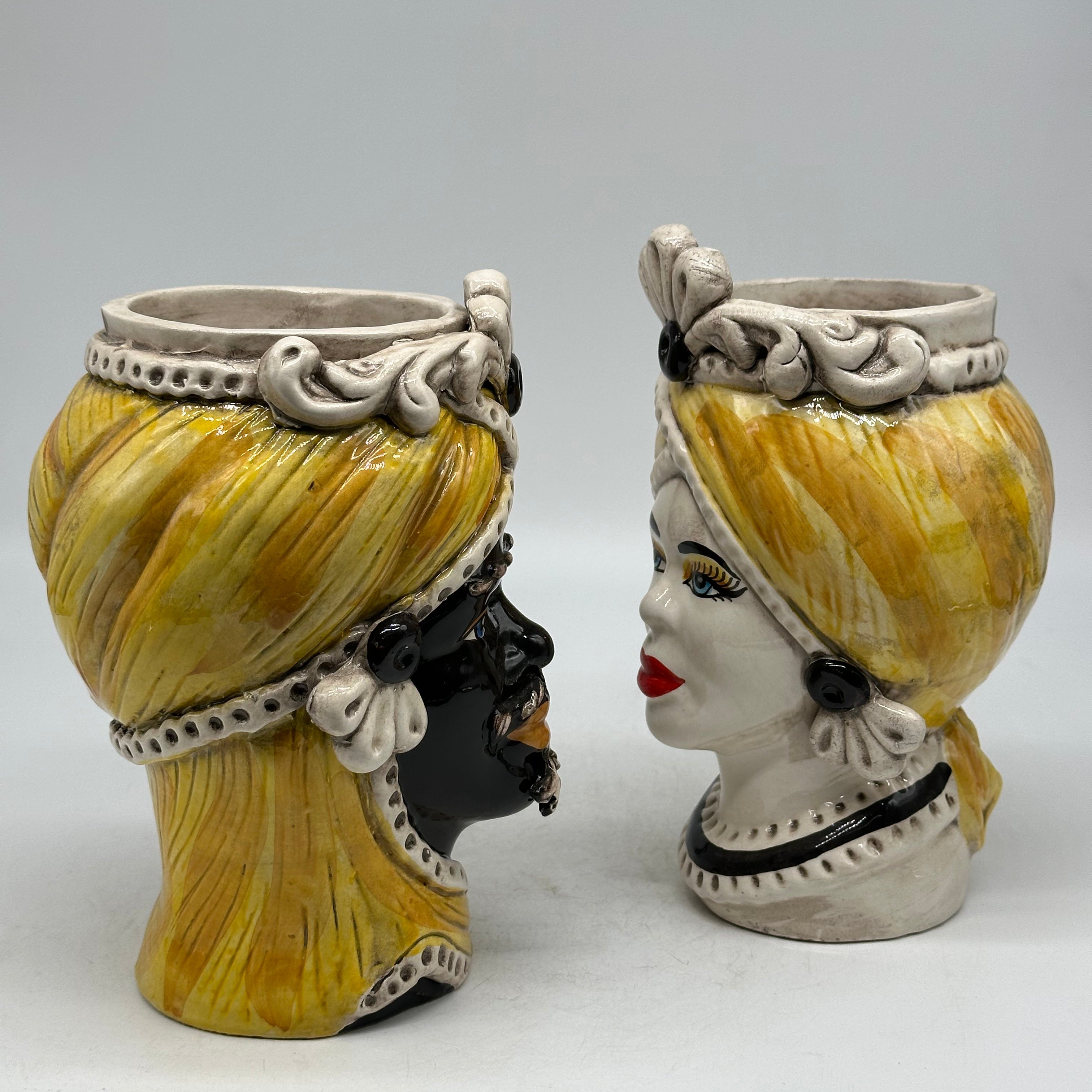 Teste di Moro Moresca Ceramica Caltagirone cm H.20 L.12 Artigianale Turbante Ocra - TESTE DI MORO