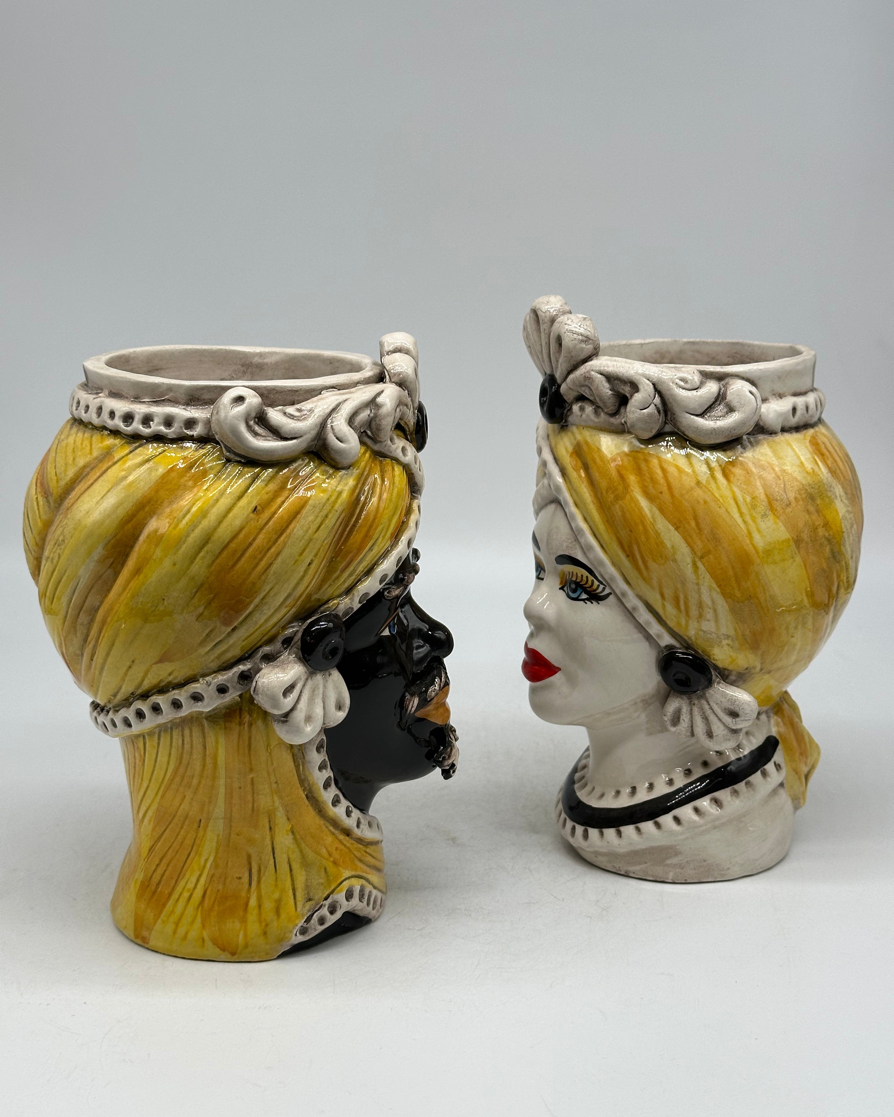 Teste di Moro Moresca Ceramica Caltagirone cm H.20 L.12 Artigianale Turbante Ocra - TESTE DI MORO