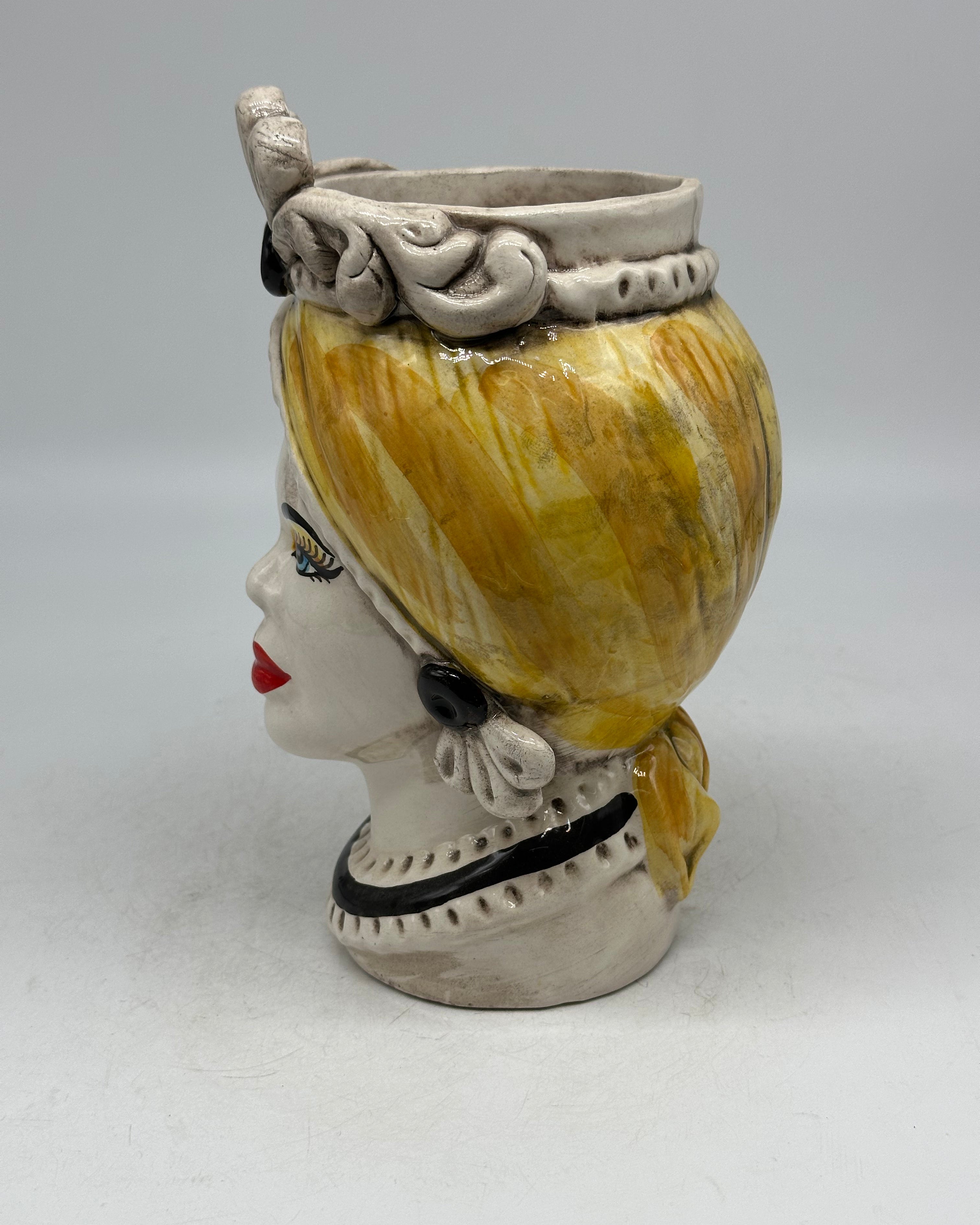 Teste di Moro Moresca Ceramica Caltagirone cm H.20 L.12 Artigianale Turbante Ocra - TESTE DI MORO
