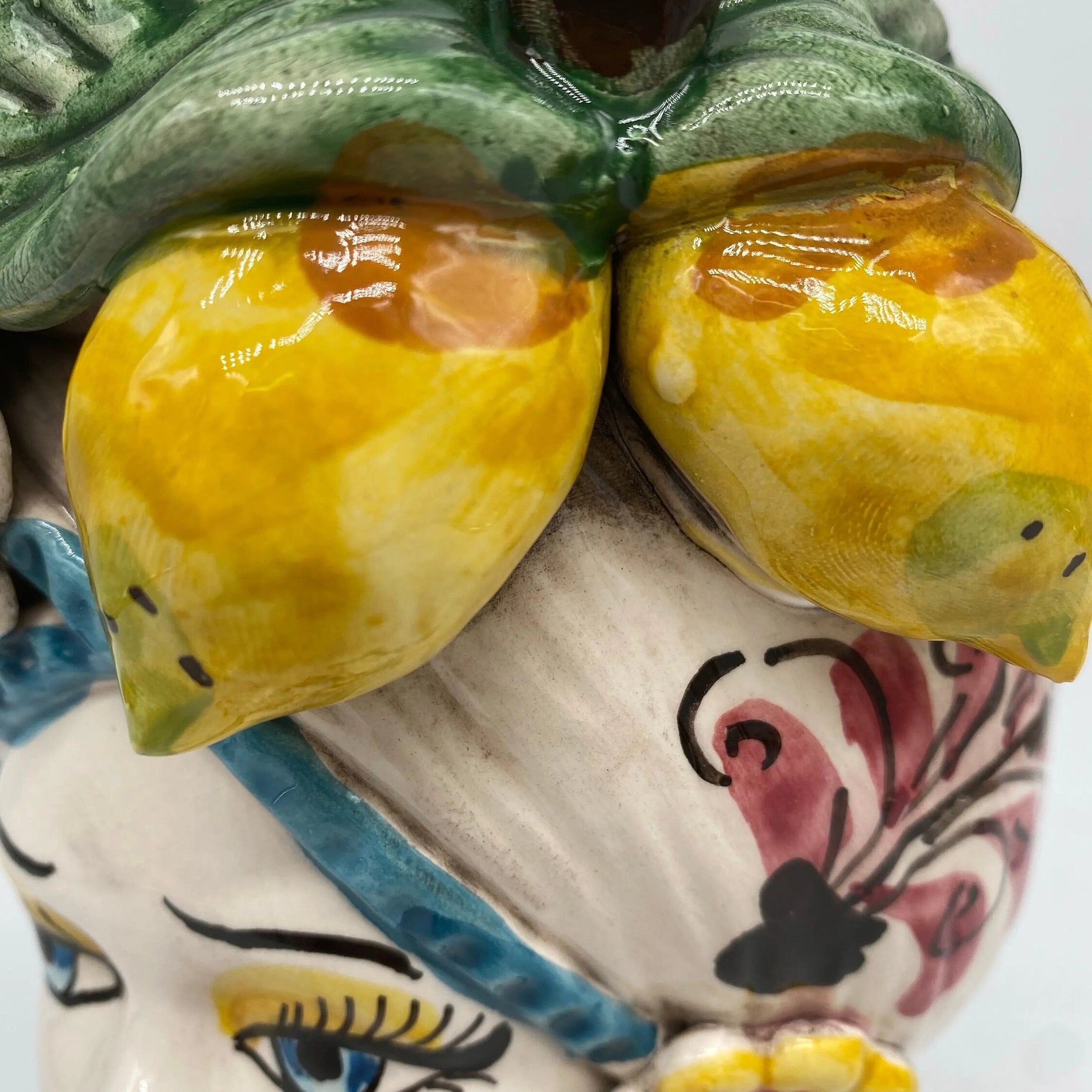 Teste di Moro Moresca Ceramica Caltagirone cm H.20 L.12 Artigianale Turbante Barocco Fiori Limoni DD CERAMICHE SICILIANE